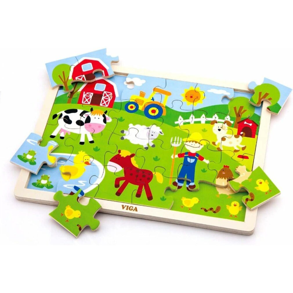 Viga® Holzspielzeug Puzzle Viga 50197 24-teiliges Puzzle - Bauernhof, Puzzleteile