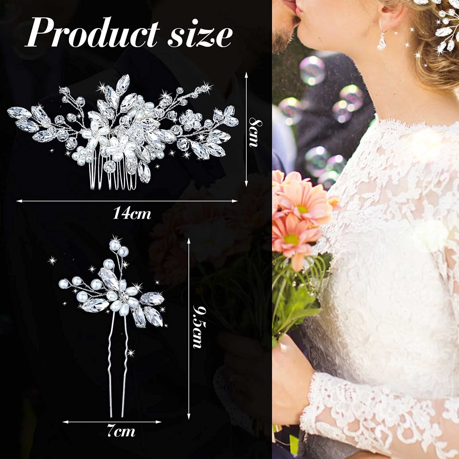 MOPUEA Haarspange Haarkamm 5 Stück Hochzeit Haarschmuck Set, Perle Strass Brautschmuck