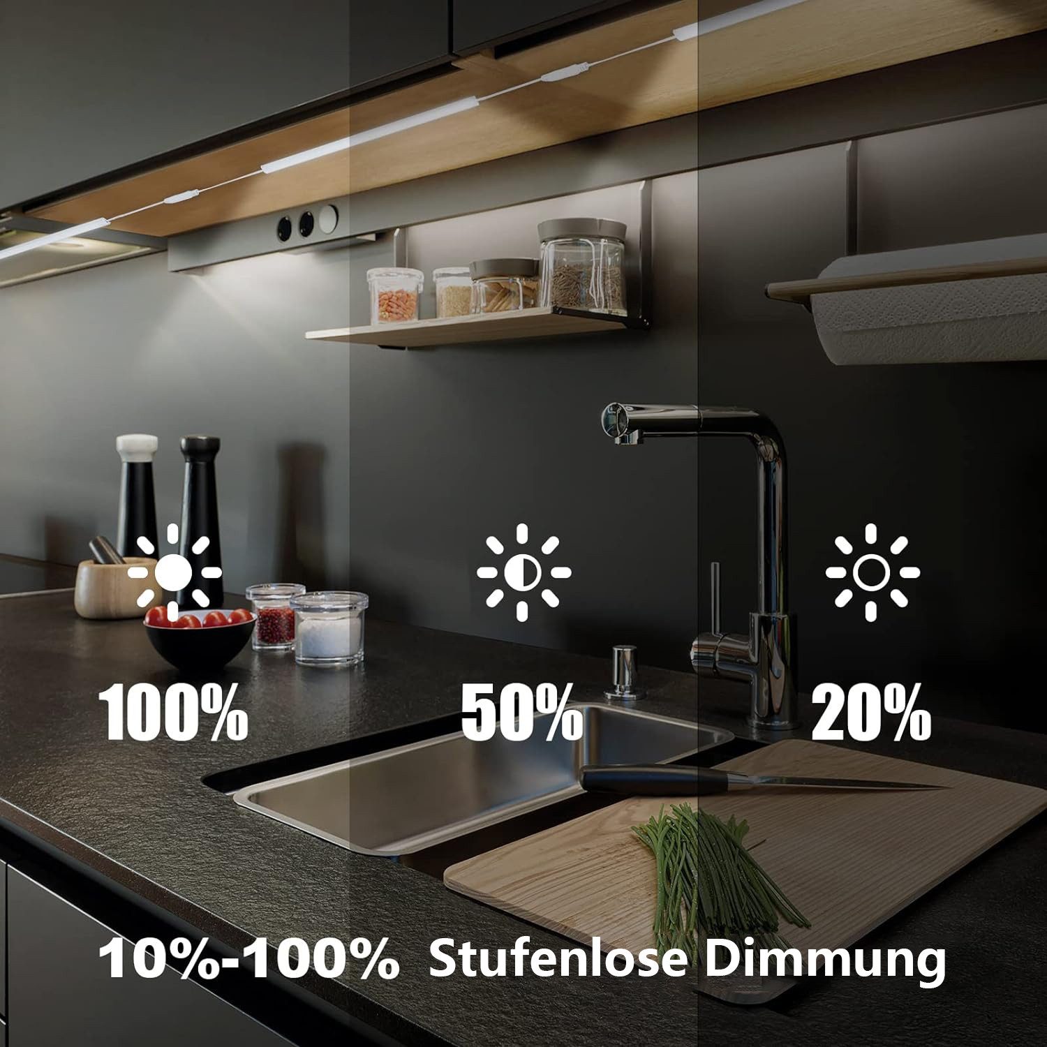 Jibenhome LED Unterbauleuchte LED Schrankbeleuchtung Küche Verbindbar, LED Lichtleiste Dimmbar 30cm, 3er-Set Kaltweiß Unterbauleuchte Memory Funktion Küche Schrank Regal