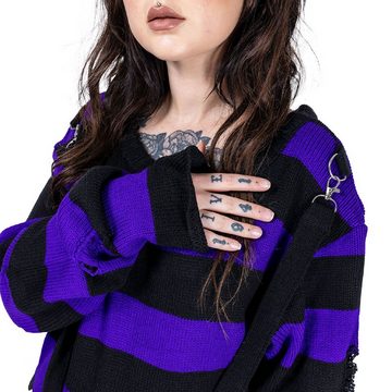 Heartless Sweatshirt Oriana Strickpulli Lila Goth Punk Gestreift Grunge Distressed
