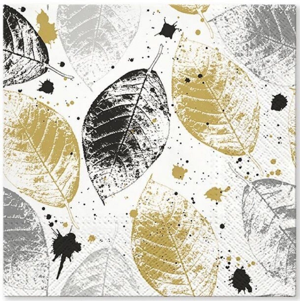 Tete a Tete Papierserviette 20 Stück ca. 33x33cm 3-lagig, Blätter, Laub - Leaves Print Gold