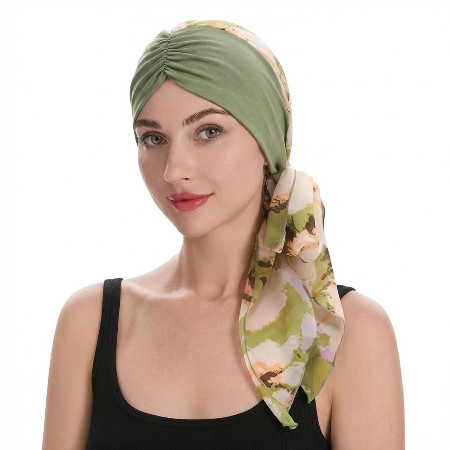 LuxusKollektion Turban-Tuch Kopftuch Damen Sommer Bedruckt Turban Kopfbedeckung Aquarellblume Grün