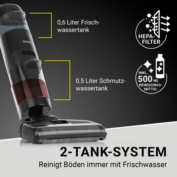 N8WERK Nass-Trocken-Sauger Akku Bodenreiniger mit Saugfunktion - 220W - schwarz, Saugwischer Nasssauger Staubsauger
