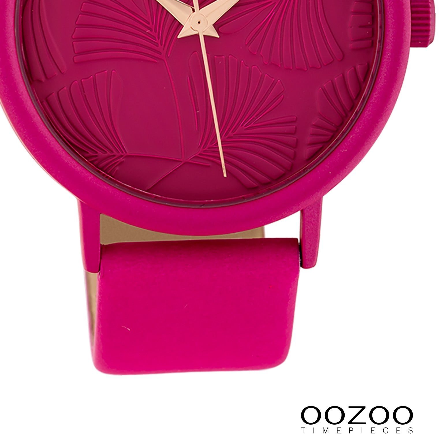 OOZOO Quarzuhr Oozoo pink, Timepieces, groß Fashion 42mm), Damenuhr Armbanduhr Damen Lederarmband (ca. rund, OOZOO