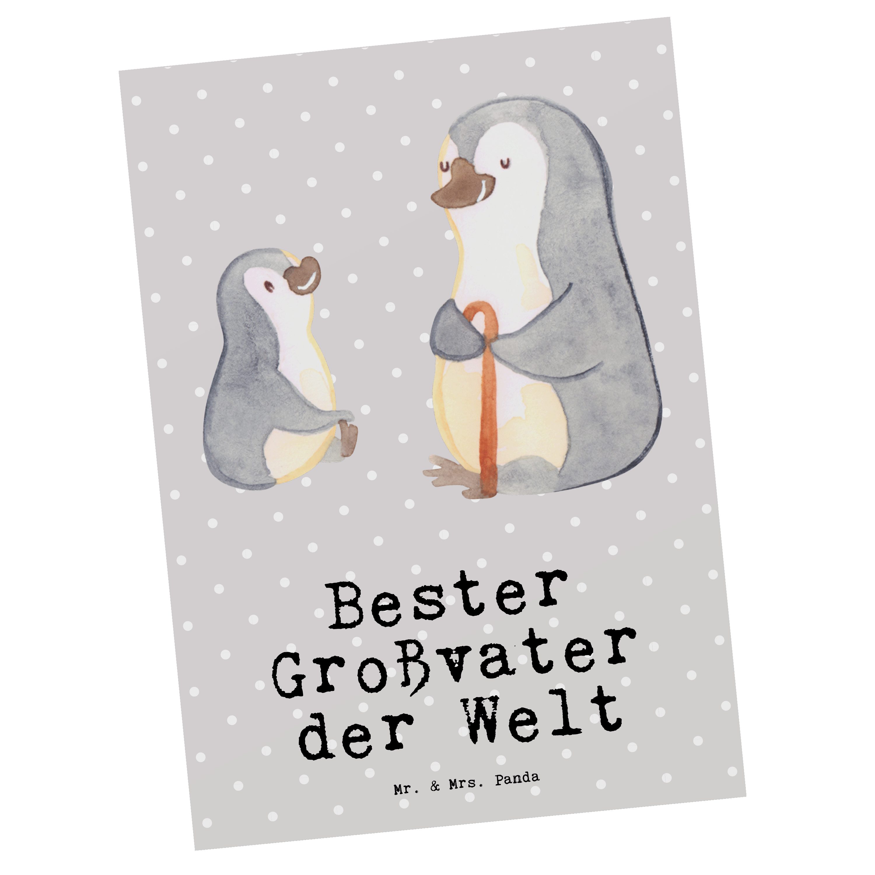 Mr. & Mrs. Panda Postkarte Pinguin Bester Großvater der Welt - Grau Pastell - Geschenk, Bedanken