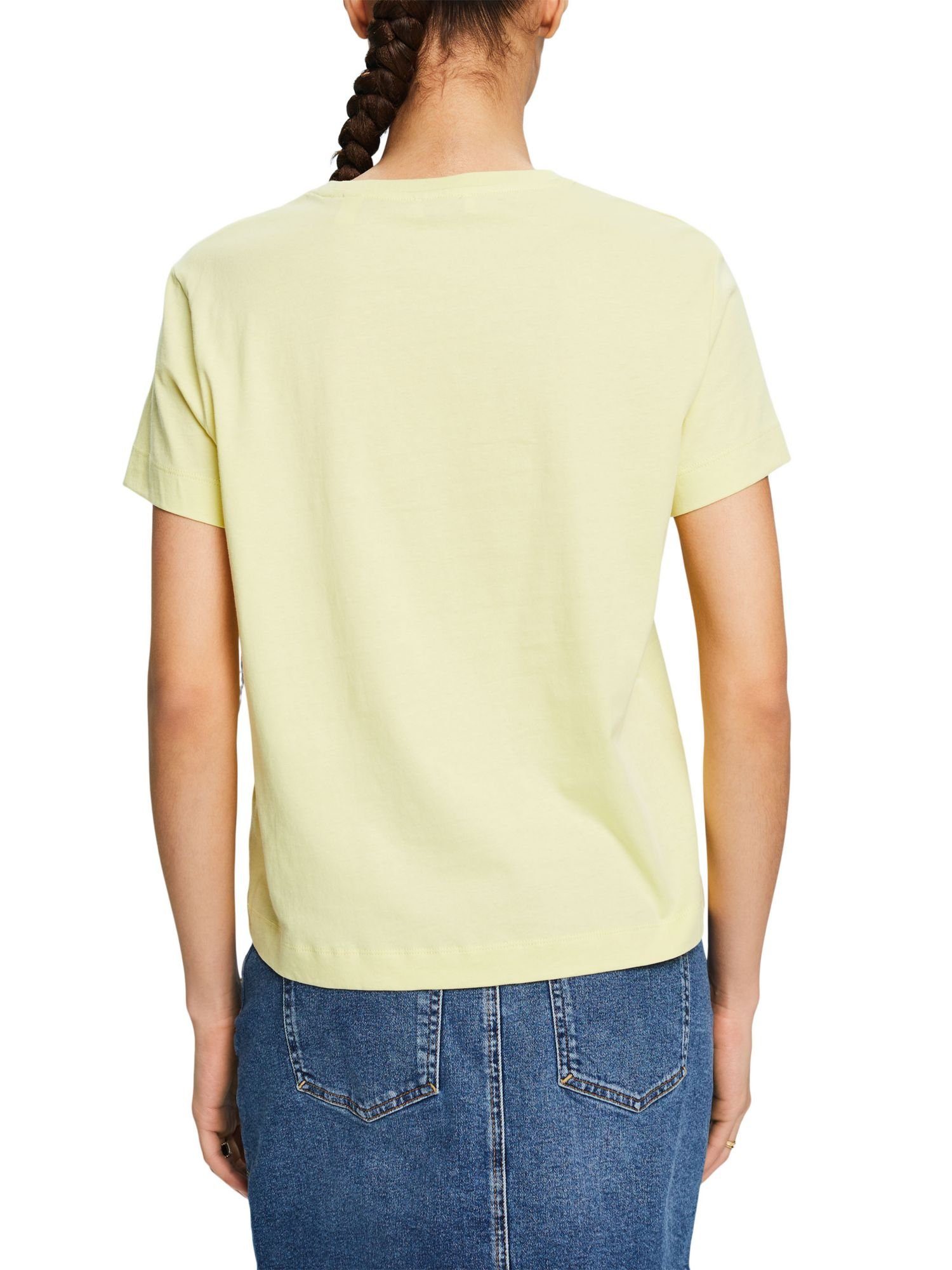 Esprit T-Shirt Jersey-T-Shirt YELLOW mit LIME vorne (1-tlg) Print