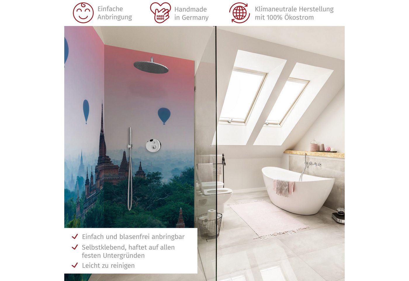 Thumbnail - Bilderdepot24 Badrückwand Stadt grün Duschrückwand ohne Bohren Dusche, (2-tlg., Hart-Folie Smart matt 0,35 mm), fugenlos...