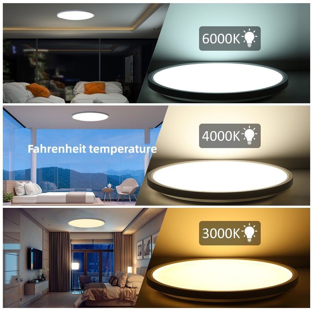 Deckenleuchte mit Fernbedienung iscooter RGB Deckenlampe, für Wohnzimmer 3000K-6000K-4500K-Nachtlicht-RGB, Kinderzimmer 24W LED Schlafzimmer Dimmbar,