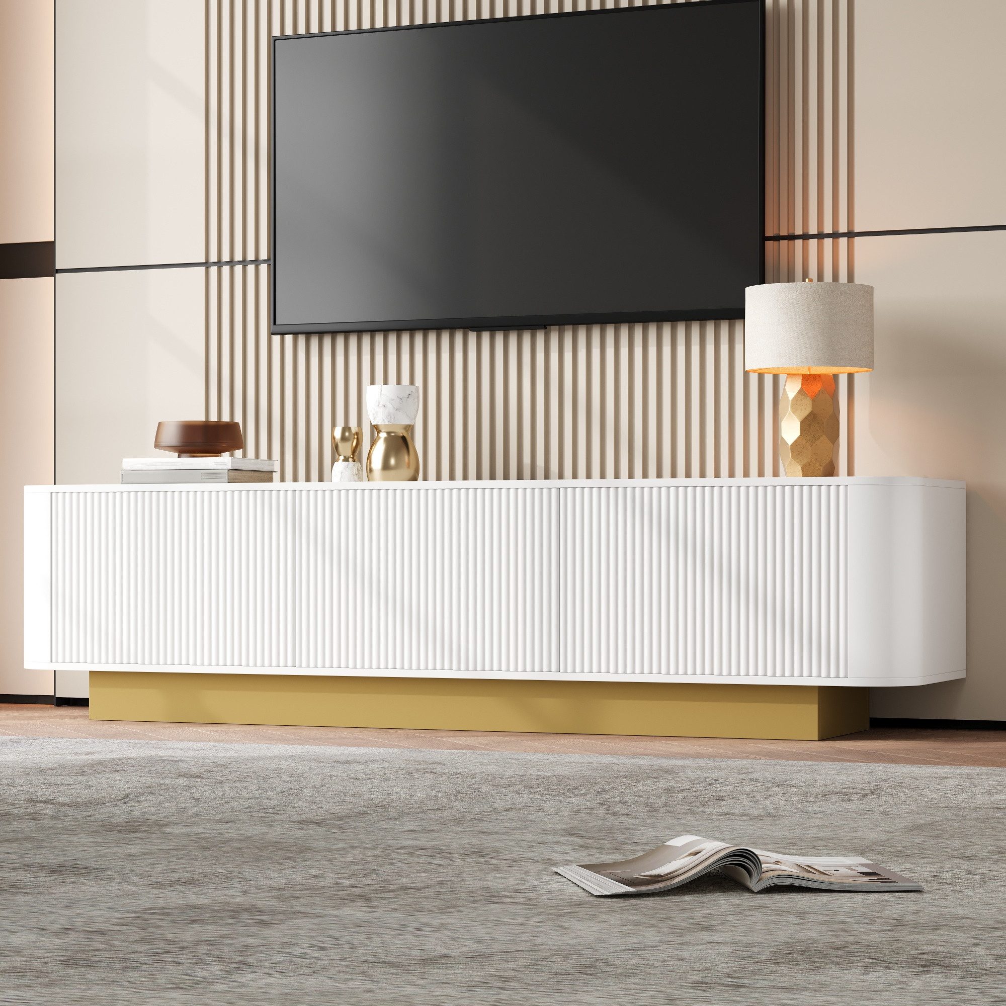 Merax Lowboard (1 St., 170 × 40,5 × 47 cm), TV-Schrank mit Stauraum, 3 Schranktüren & strukturierter Front