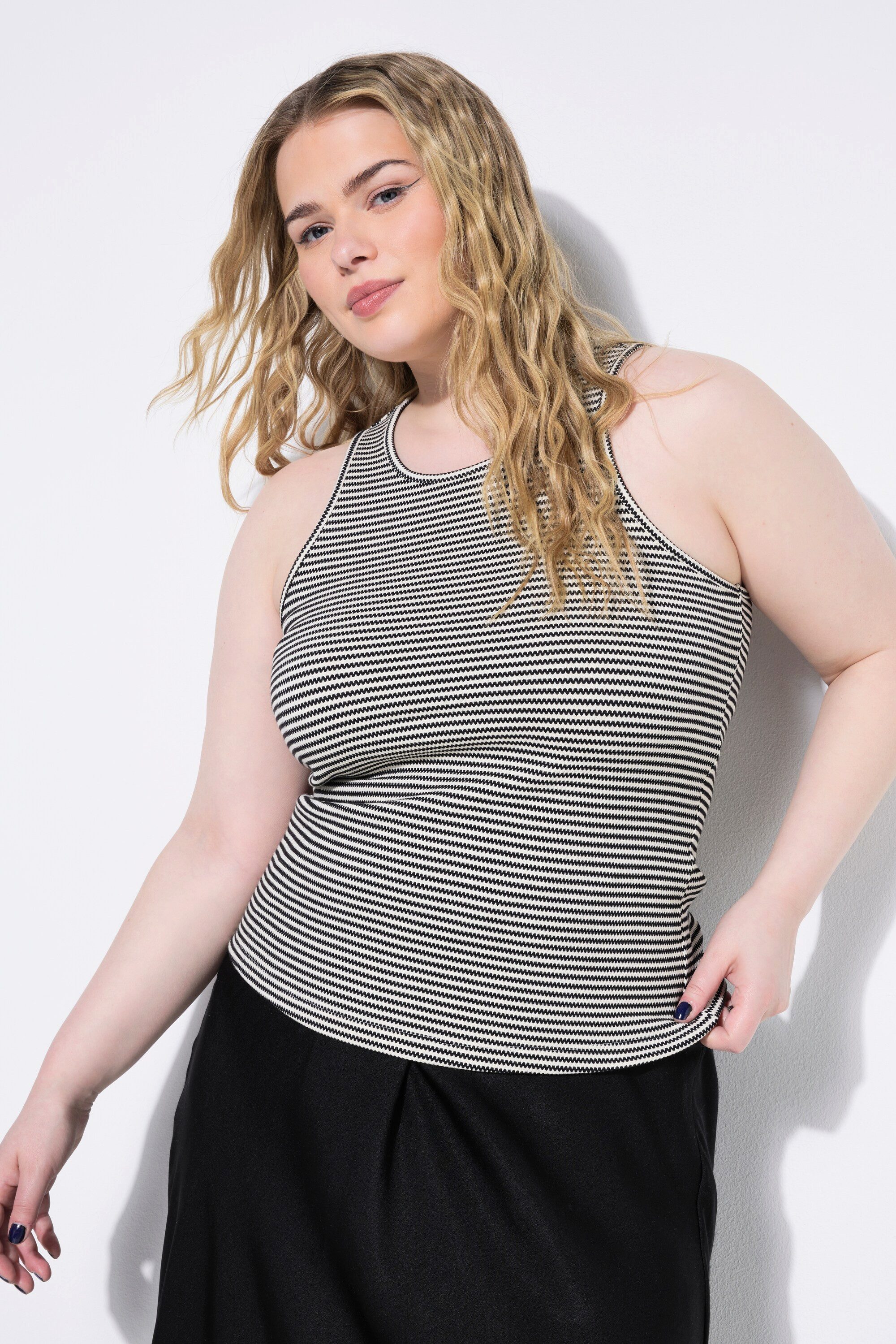 Studio Untold T-Shirt Tanktop Slim Shape Strukturjersey Ringel