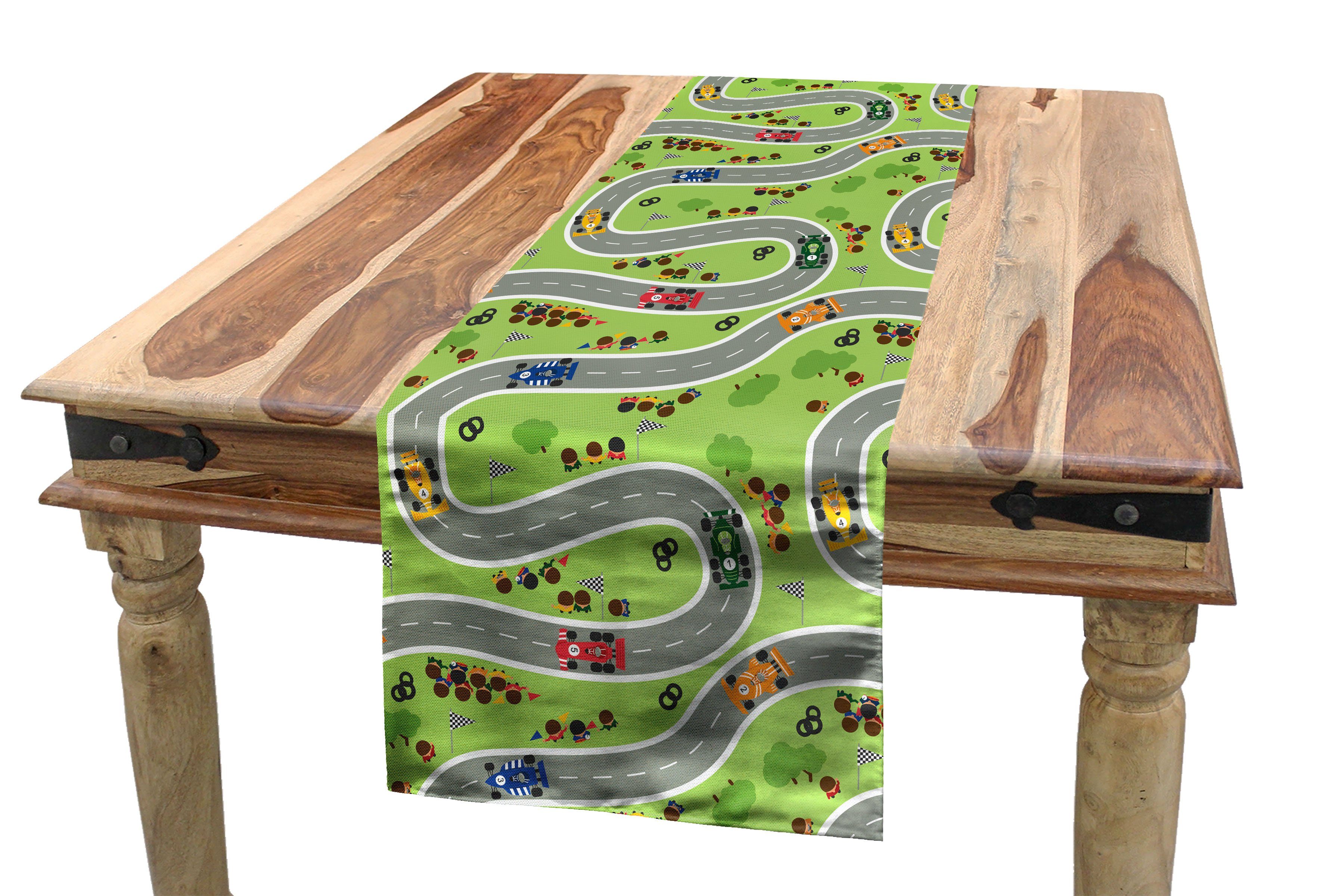 Abakuhaus Tischläufer Esszimmer Küche Rechteckiger Dekorativer Tischläufer, Rennauto Racing Road Map Übersicht