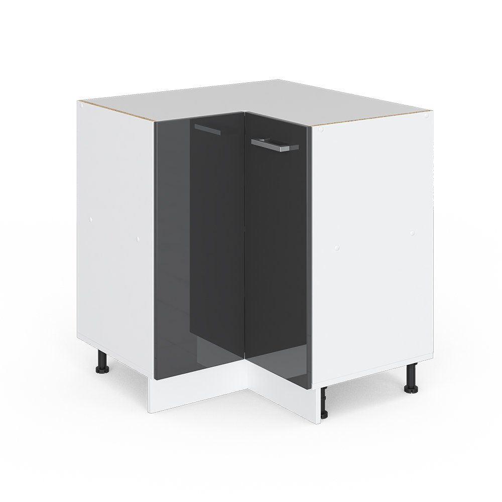Vicco Eckunterschrank R-Line, Anthrazit Hochglanz/Weiß, 75.6 cm ohne Arbeitsplatte (1-St)