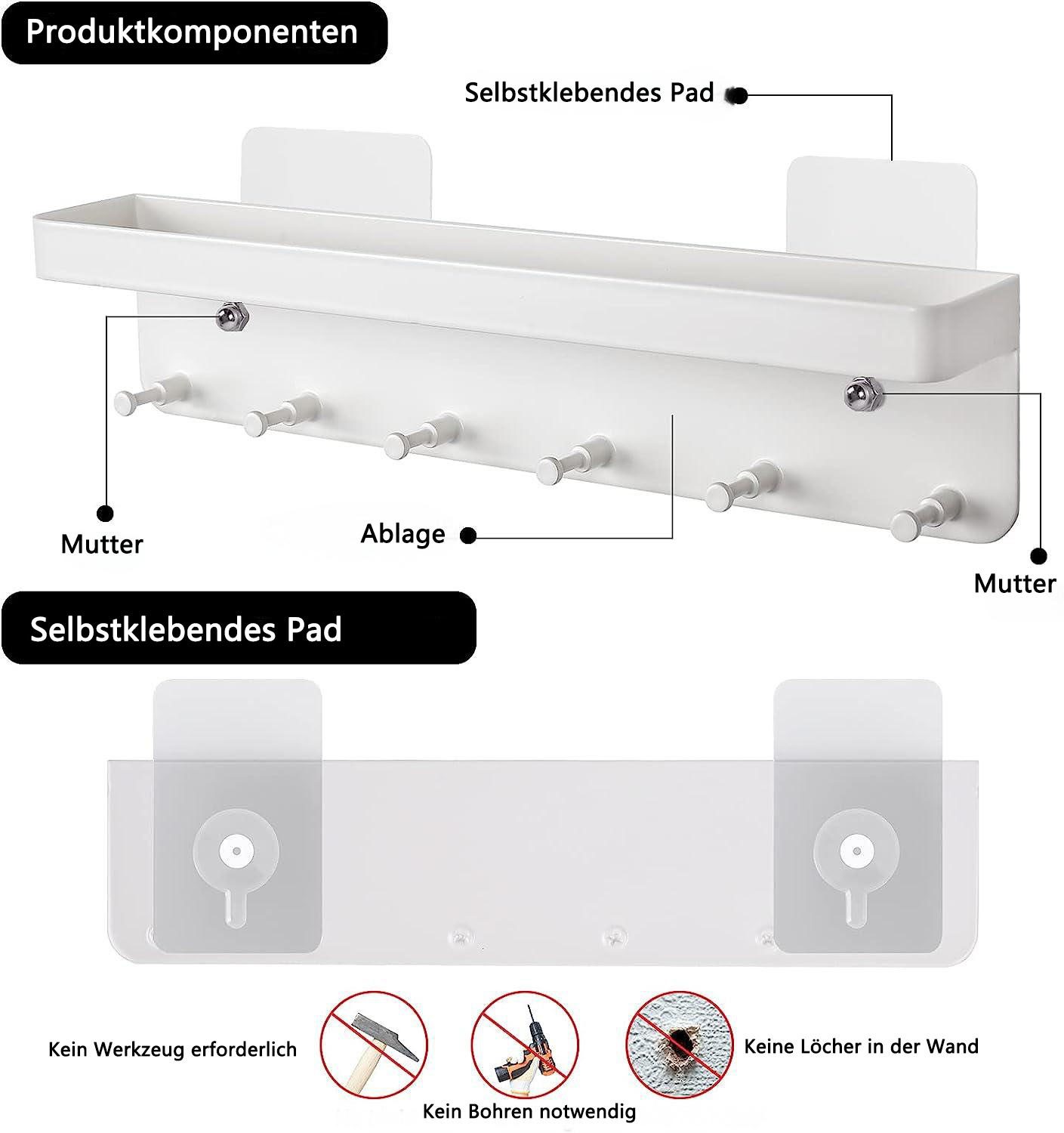 Refined Living Schlüsselbrett Schlüsselbrett mit Ablage,Selbstklebend Schlüsselhalter ohne Bohren, (Modern Schlüsselboard Schlusselhanger Schlüssel Aufbewahrung, 1 St., Schlüsselleiste Wandorganizer Hakenleiste mit 6 Haken), Schlüsselaufbewahrung,Heimdekoration, für Eingang, Küche, Wohnzimmer