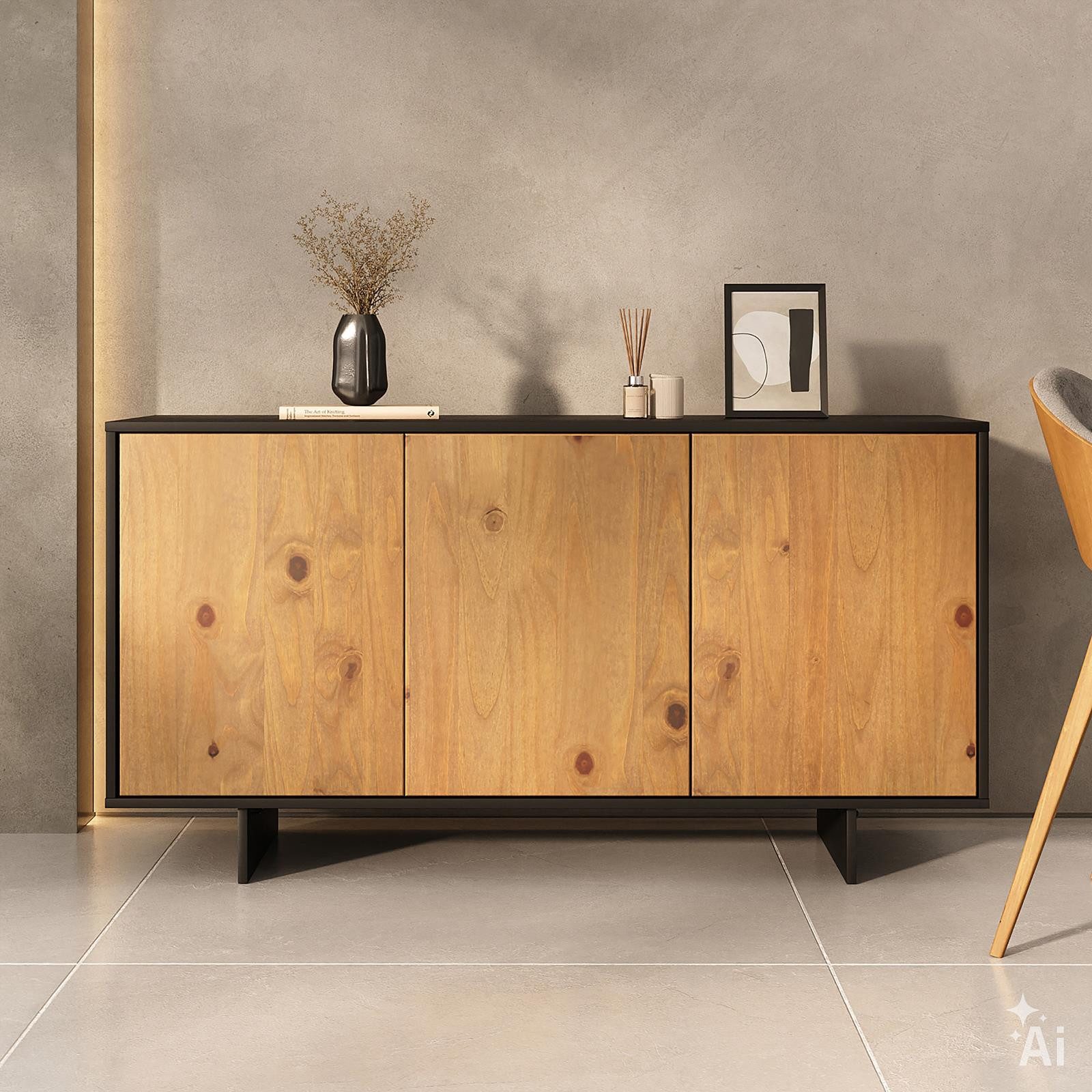 IDIMEX Sideboard ARTO, Kommode mit 3 Türen aus Massivholz Schwarz/Eiche Finish