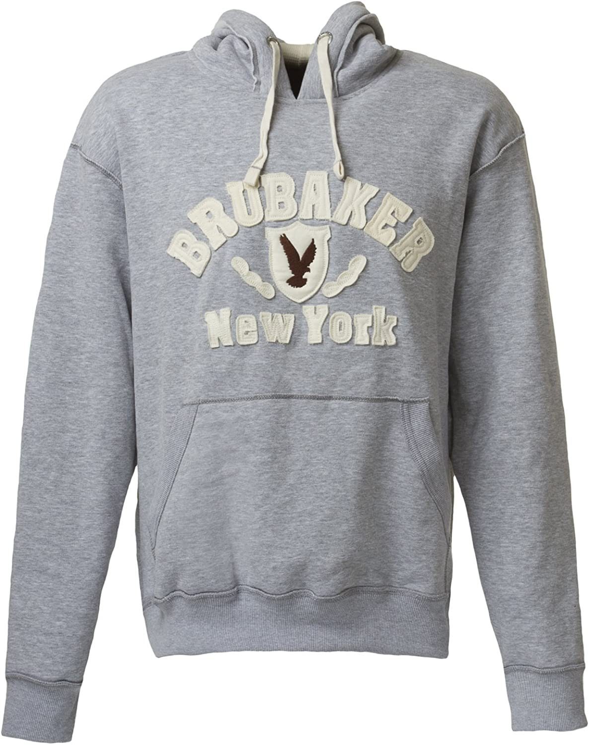 BRUBAKER Kapuzensweatshirt Herren Sweatshirt (1-tlg) Grau mit Sweater Kängurutasche - New Eagle Kapuze York Adler mit und Logo