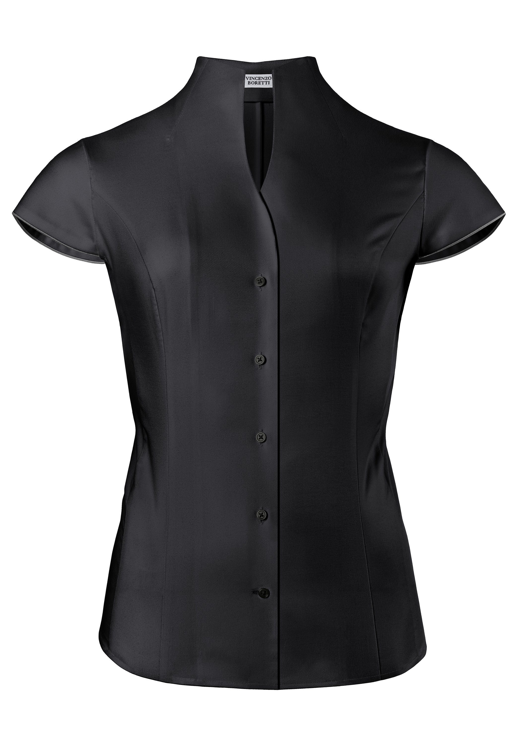 Vincenzo Boretti Klassische Bluse leicht tailliert soft Oxford Kelchkragen Kurzarm