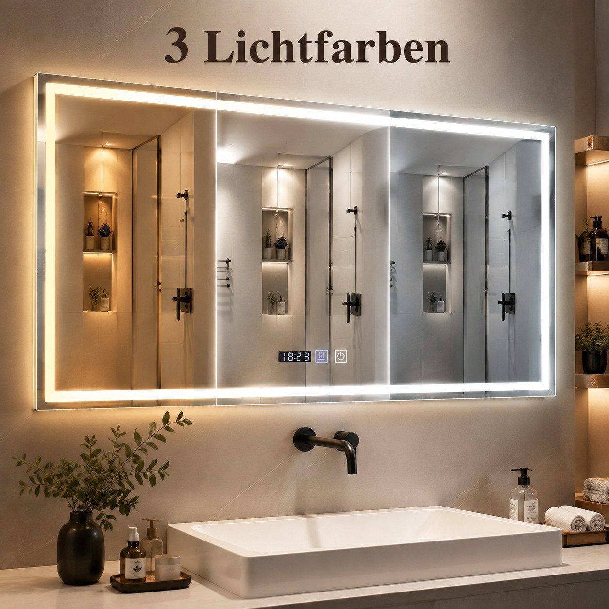 Nettlife Badspiegel Rund Touch Schalter und Entfogger Wandspiegel Beleuchtet 50/60/70/80cm, Entfogger Funktion Dimmbar Memories Funktion Ideal für Badezimmer – Bild 2 von 5