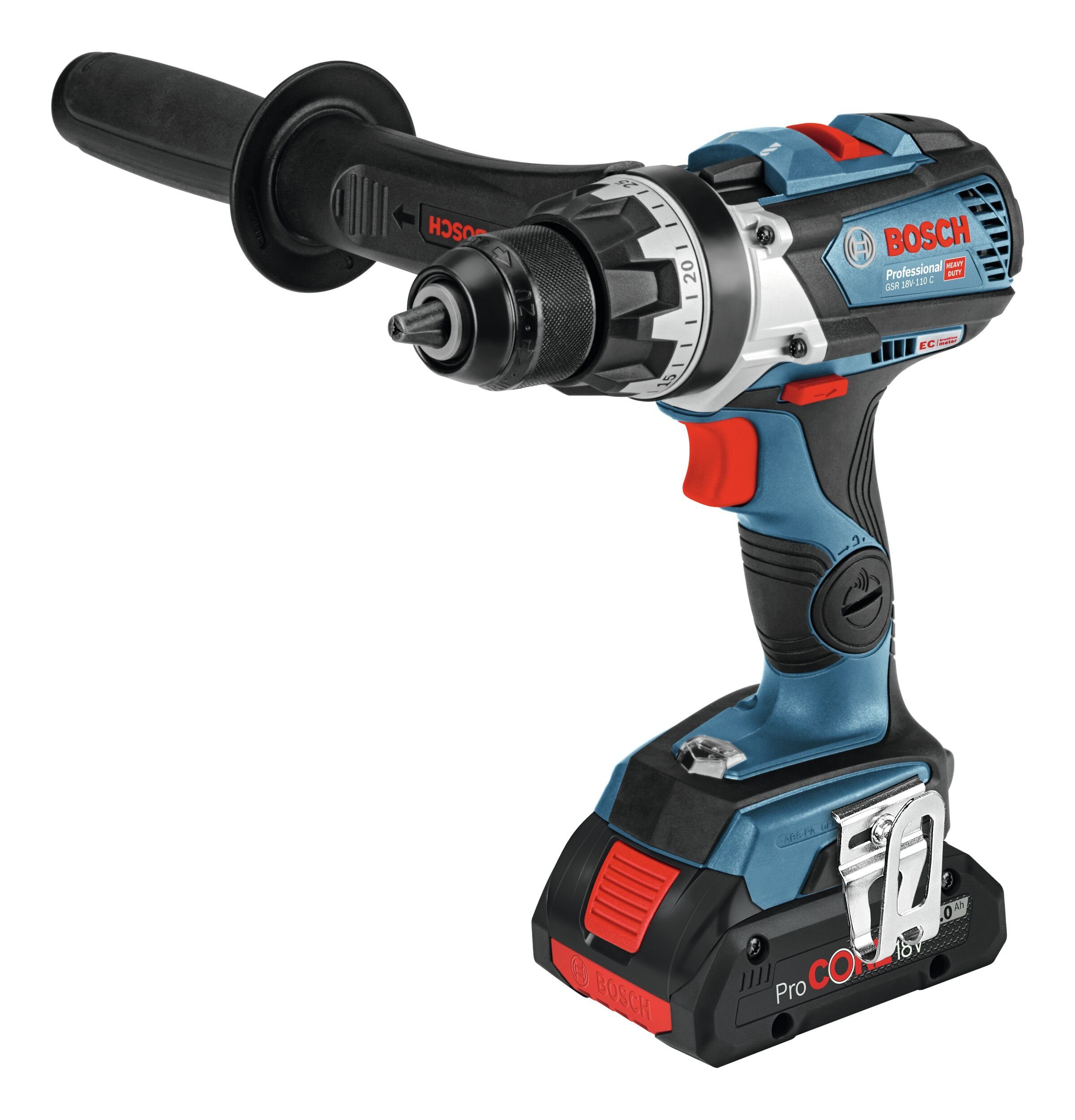 Bosch Professional Akku-Bohrschrauber GSR 18V-110 C, 18 V, Ohne Akku mit Zusatzhandgriff - in L-BOXX 136