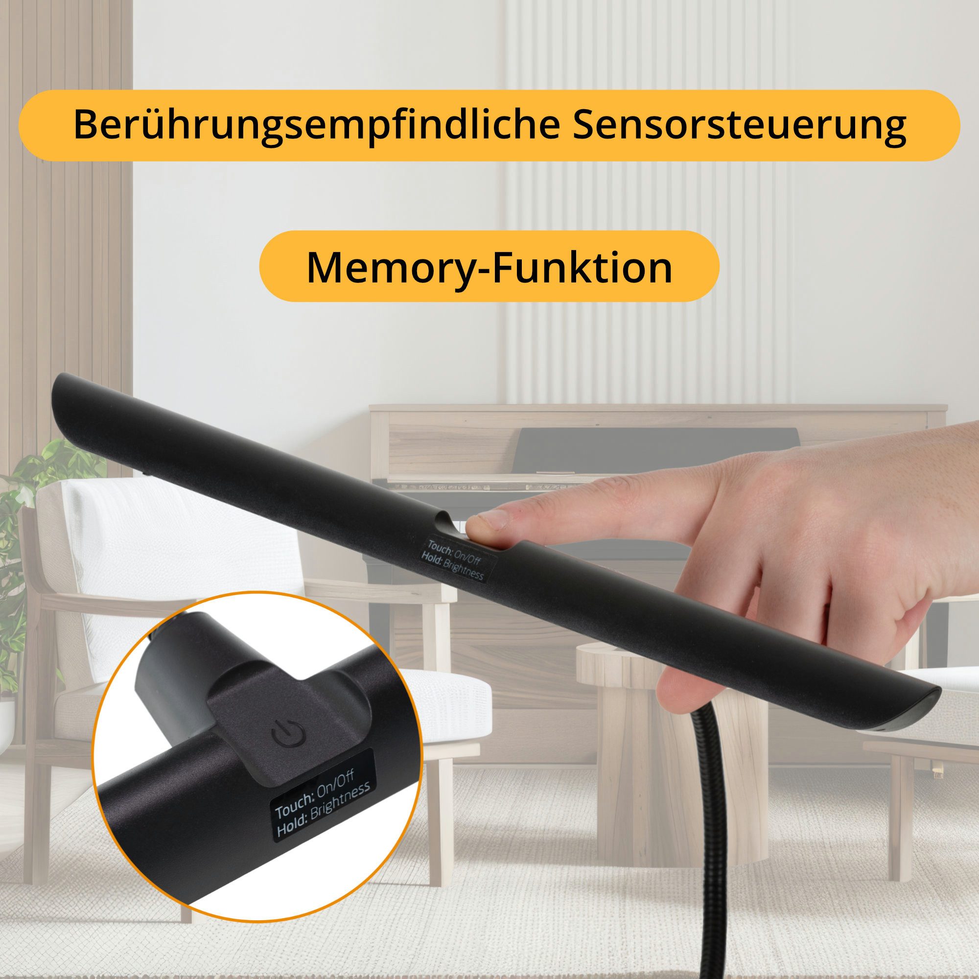 Classic Cantabile LED Tischleuchte 12120WW Pianoleuchte Easy mit flexiblem Schwanenhals und Touch-Sensor, warm-weiß, stufenlos dimmbare Leuchte und 18 helle LED – Bild 3 von 5