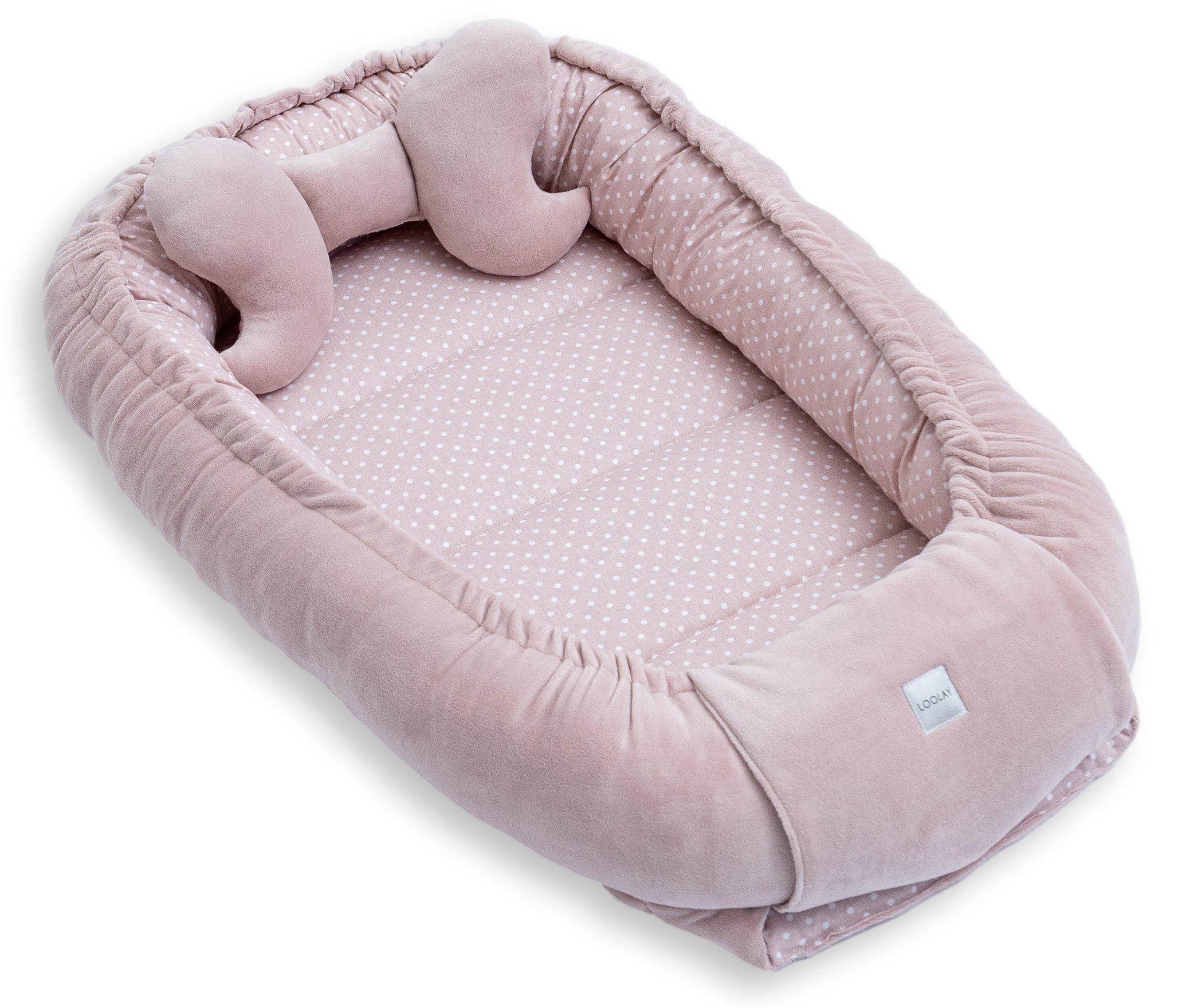 Loolay Kuschelnest BABYNEST + Kissen Premium Babyausstattung - Baumwolle & Samt Velours, (MUSTER: ROSA Samt Velour/ Mini PUNKTE Rosa, 2-tlg., Liebevoll handgefertigt Nestchen! Geborgenheit Komfort für Neugeborene), Premium Ausstattung - 100% Europäische Stoffe und Kleinserien-Nähen!