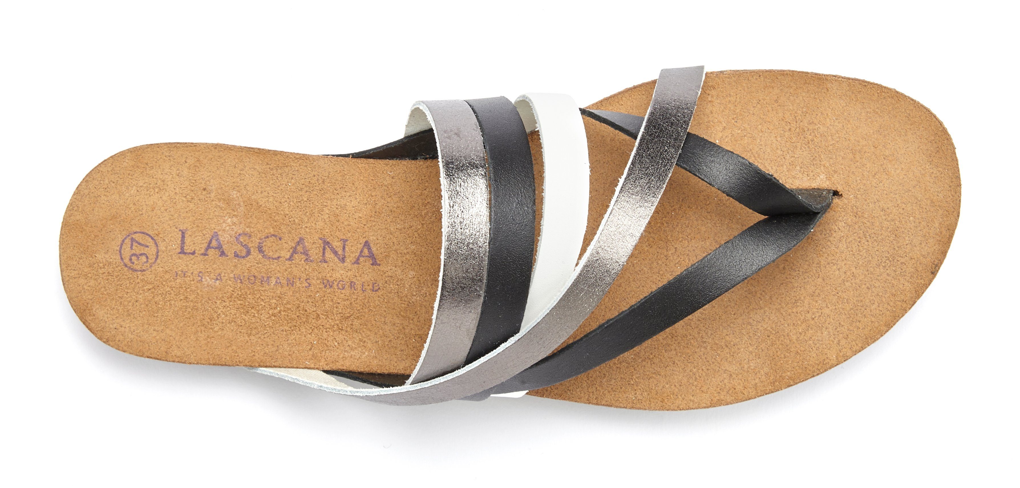 LASCANA Sommerschuh, offener Schuh, Pantolette, Sandale, Zehentrenner aus Leder mit Korkfußbett