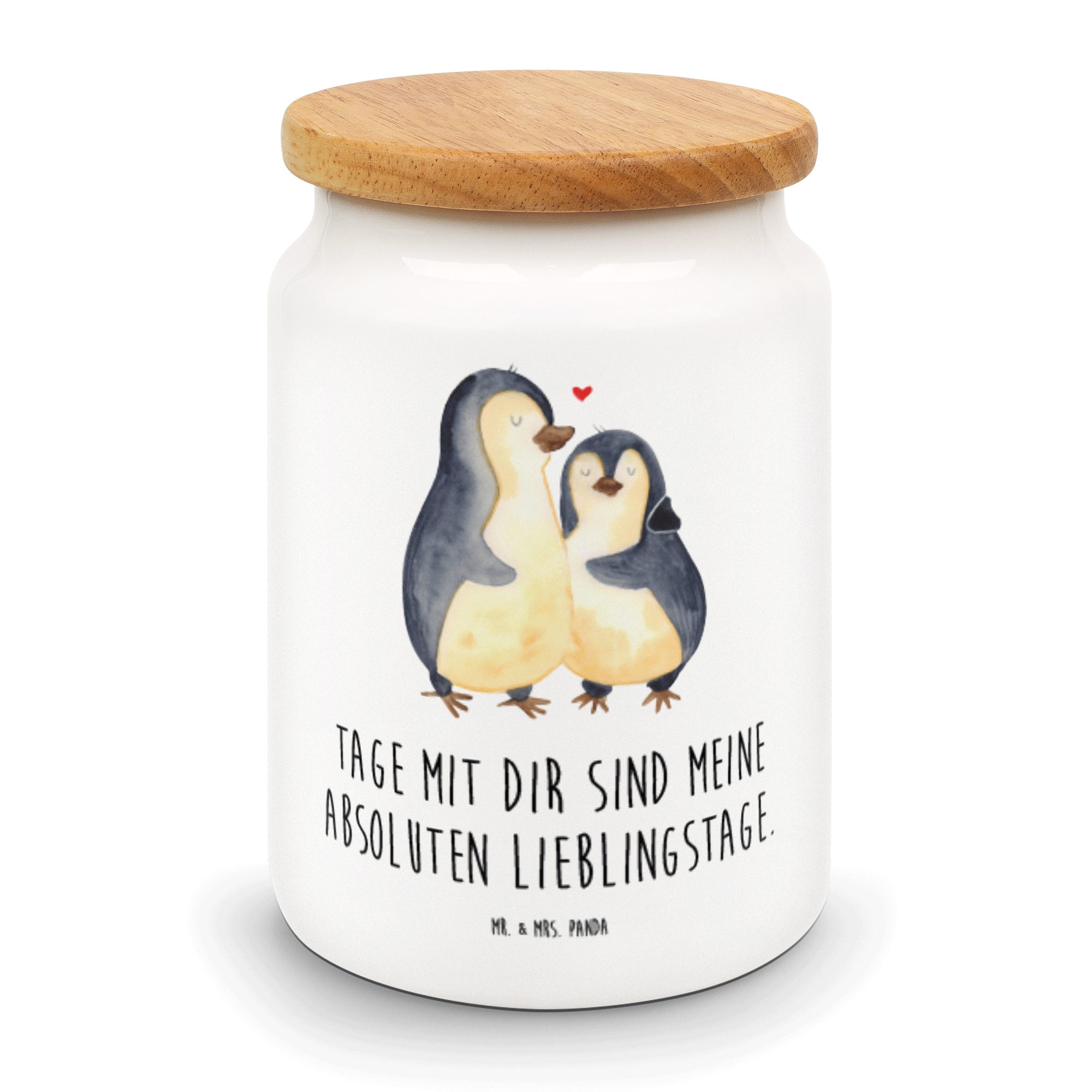 Mr. & Mrs. Panda Vorratsdose Pinguin umarmend - Weiß - Geschenk, Vorratsdose, Seevogel, Liebesbewe, Keramik, (1-tlg)