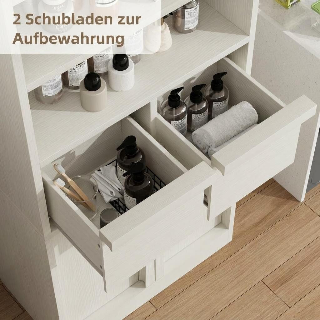 GarveeMore Badkommode Badezimmerschrank Badschrank mit 2 Schubladen 60x30x130 – Bild 4 von 5
