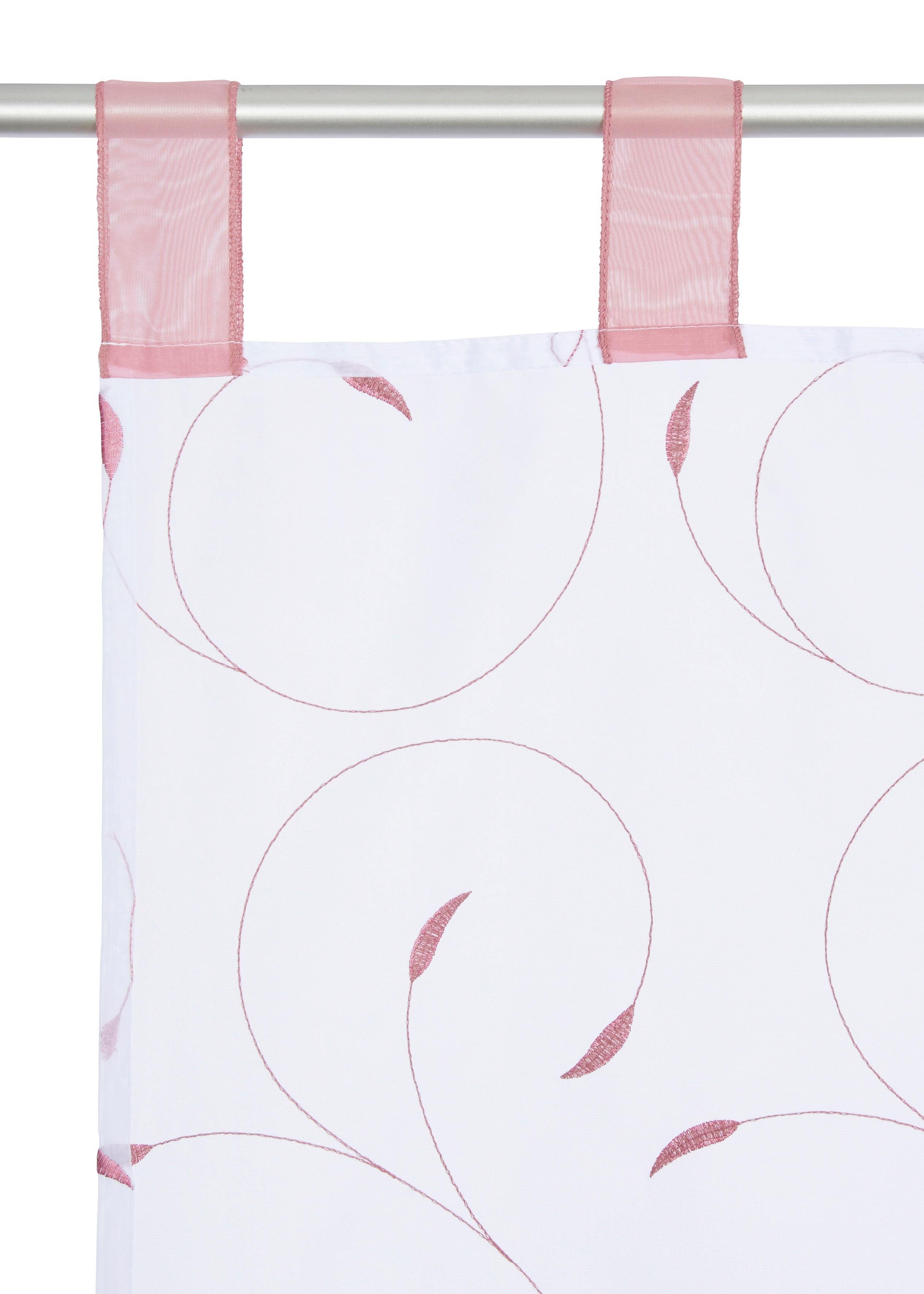 Clara, Stickerei Polyester, mit my Schlaufen, transparent, weiß/rosa home, Schlaufen, Bändchenrollo