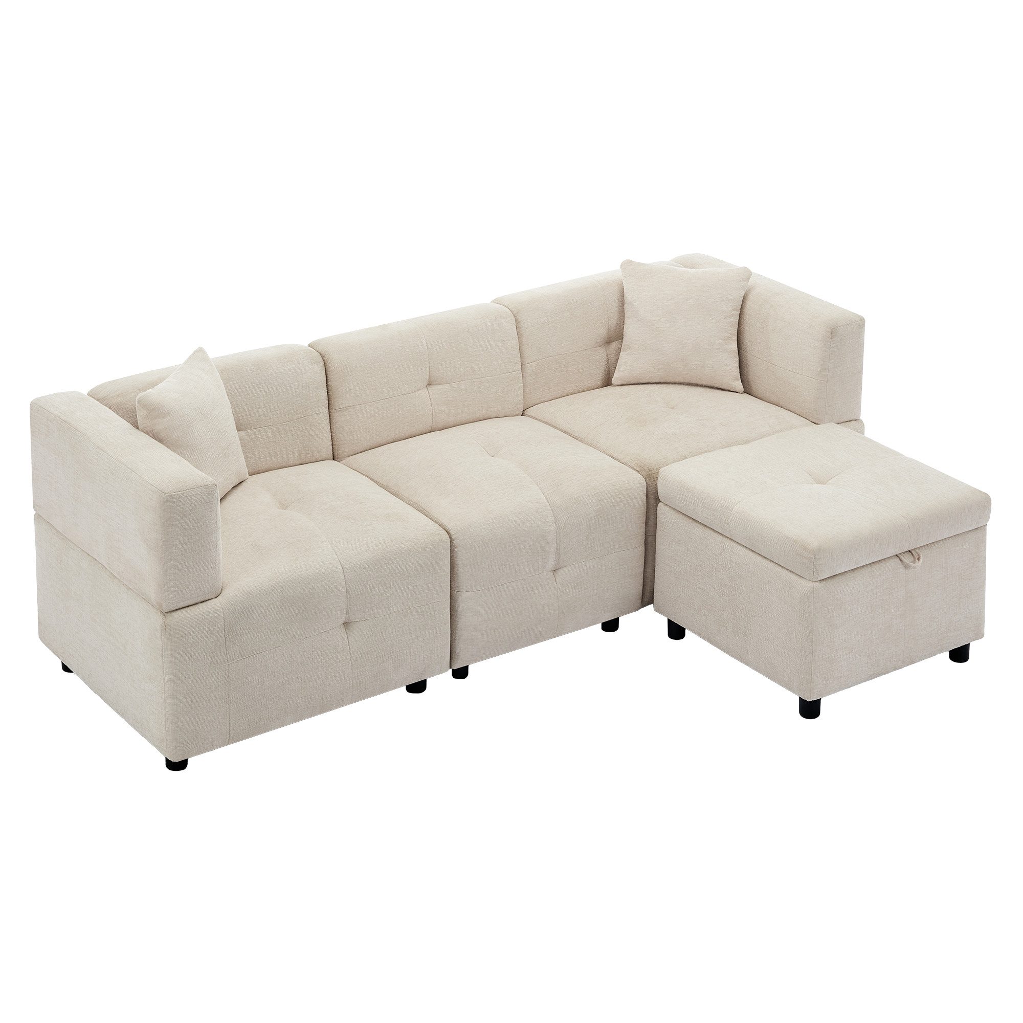 Merax 3-Sitzer Sofa Ecksofa mit abnehmbarem Fußhocker mit Stauraum, 204*126 günstig online kaufen