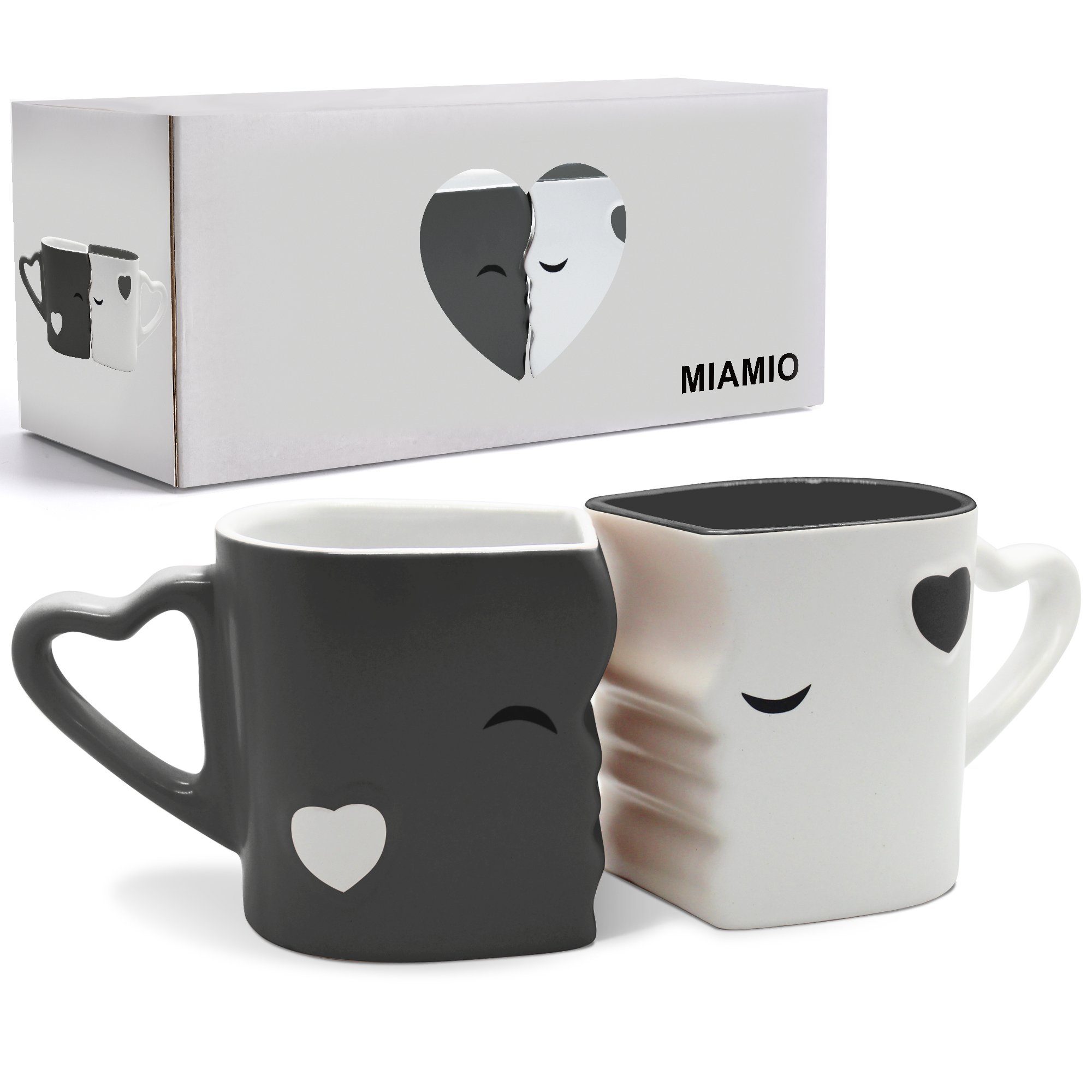 MiaMio Kaffeeservice Set, - Tassen Geschenk grau Kaffeetassen«, (2-tlg) Keramik MIAMIO Küssende