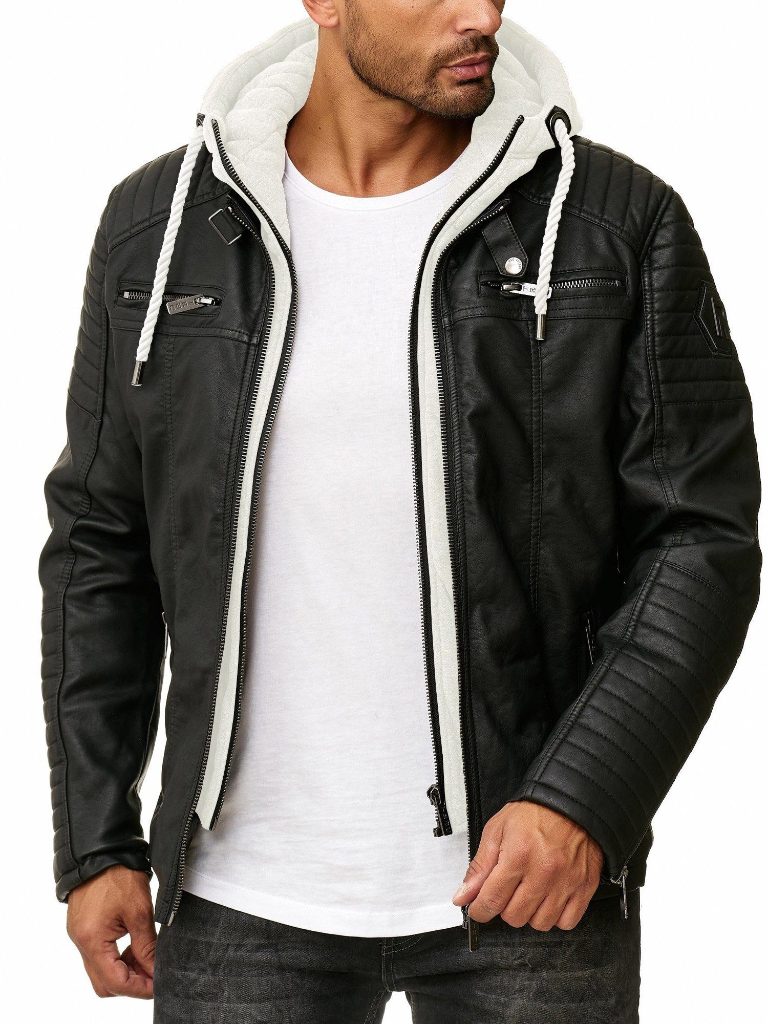 RedBridge Lederimitatjacke in Lederoptik mit Kapuzen-Einsatz und Stepp-Deta günstig online kaufen