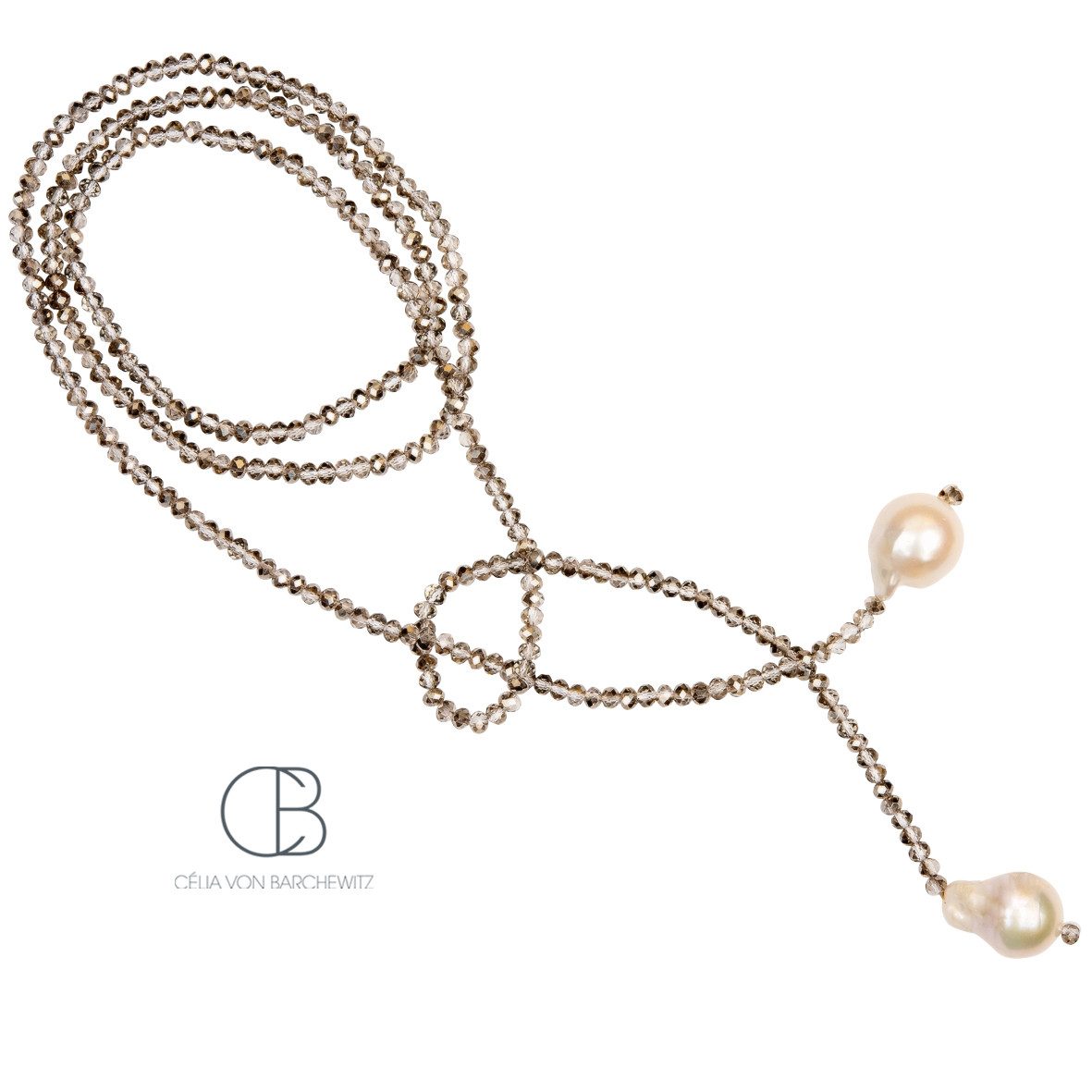 Celia von Barchewitz Perlenkette "Doppelt Schön" lange Kristallkette mit 2 großen Barockperlen, variabel tragbar