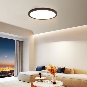 ZMH LED Deckenleuchte Schwarz/Weiß Rund Deckenlampe 24W Flach für Flur Wohnzimmer, LED fest integriert, 4000k, Ø30CM, Badezimmer, für Bad Küche, Schwarz