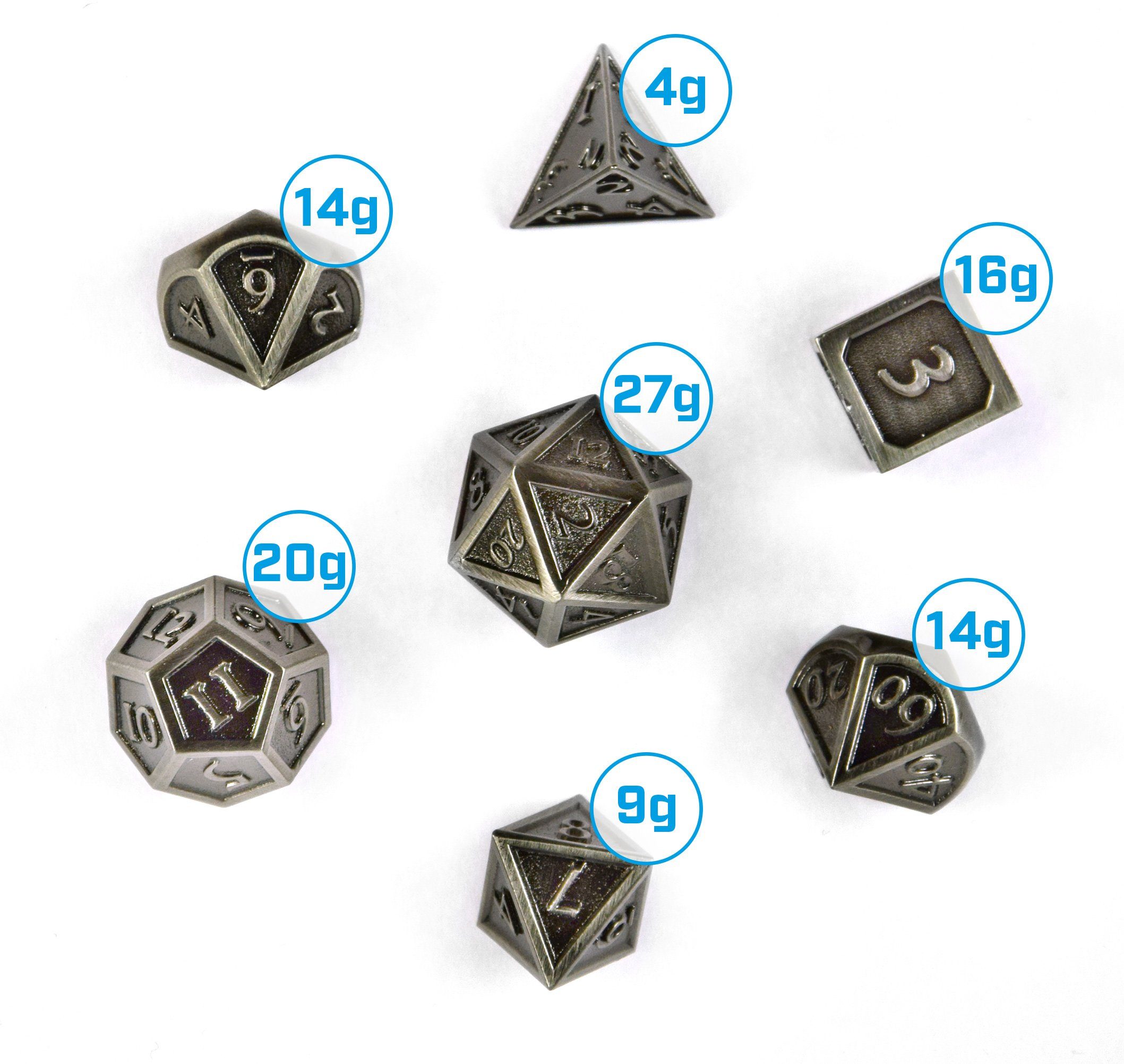SHIBBY Spielesammlung 7 polyedrische Metall-DND-Würfel in Steampunk Optik, inkl. Aufbewahrungsbox