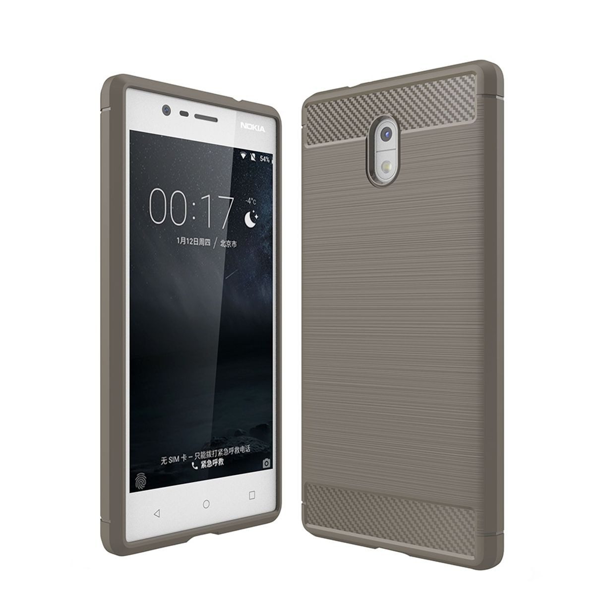 König Design Handyhülle Nokia 3, Nokia 3 Handyhülle Carbon Optik Backcover Grau