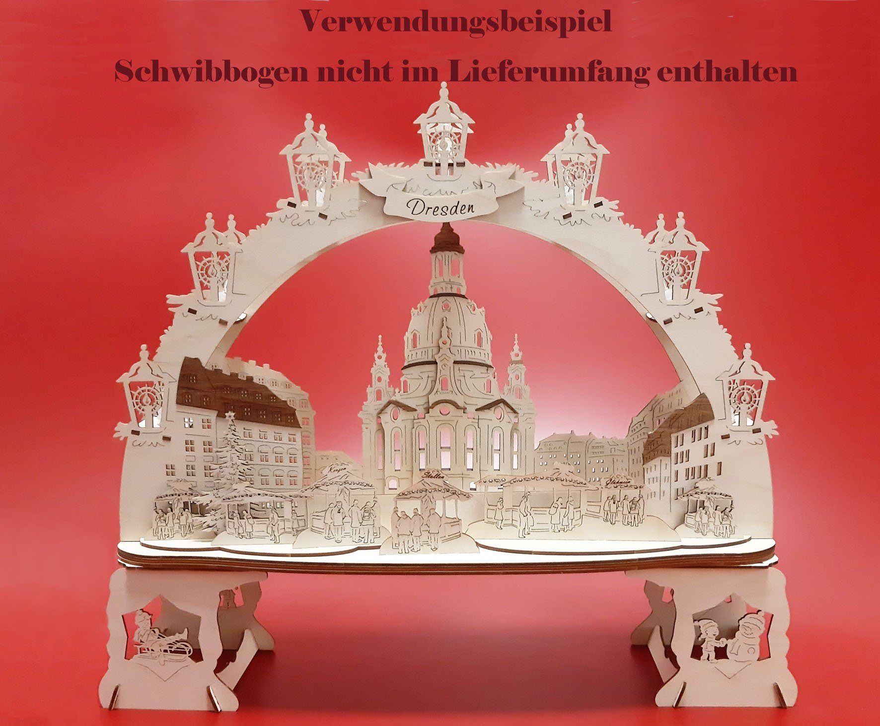 Erzgebirge DeColibri Schwibbogen Winterdorf, Bausatz, Schwibbogen-Fensterbank leichter Erhöhung Weihnachten Ost Handwerkskunst -