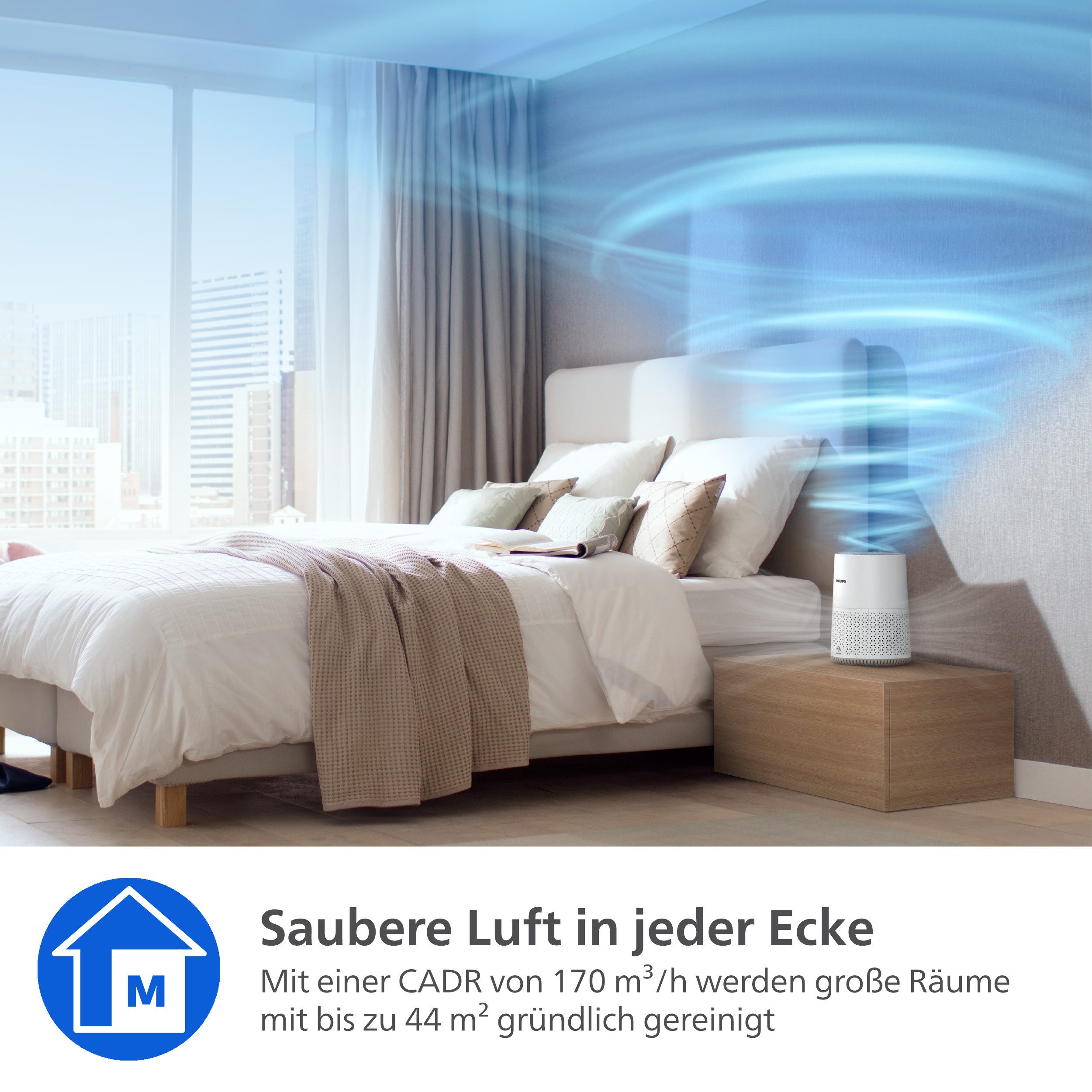 Philips Luftreiniger AC0650/10 600i Series, Luftreinigungsrate 170 m³/h, für 44 m² Räume, 2-Schichten-HEPA-Filtersystem, mit App Verbindung, energieeffizient