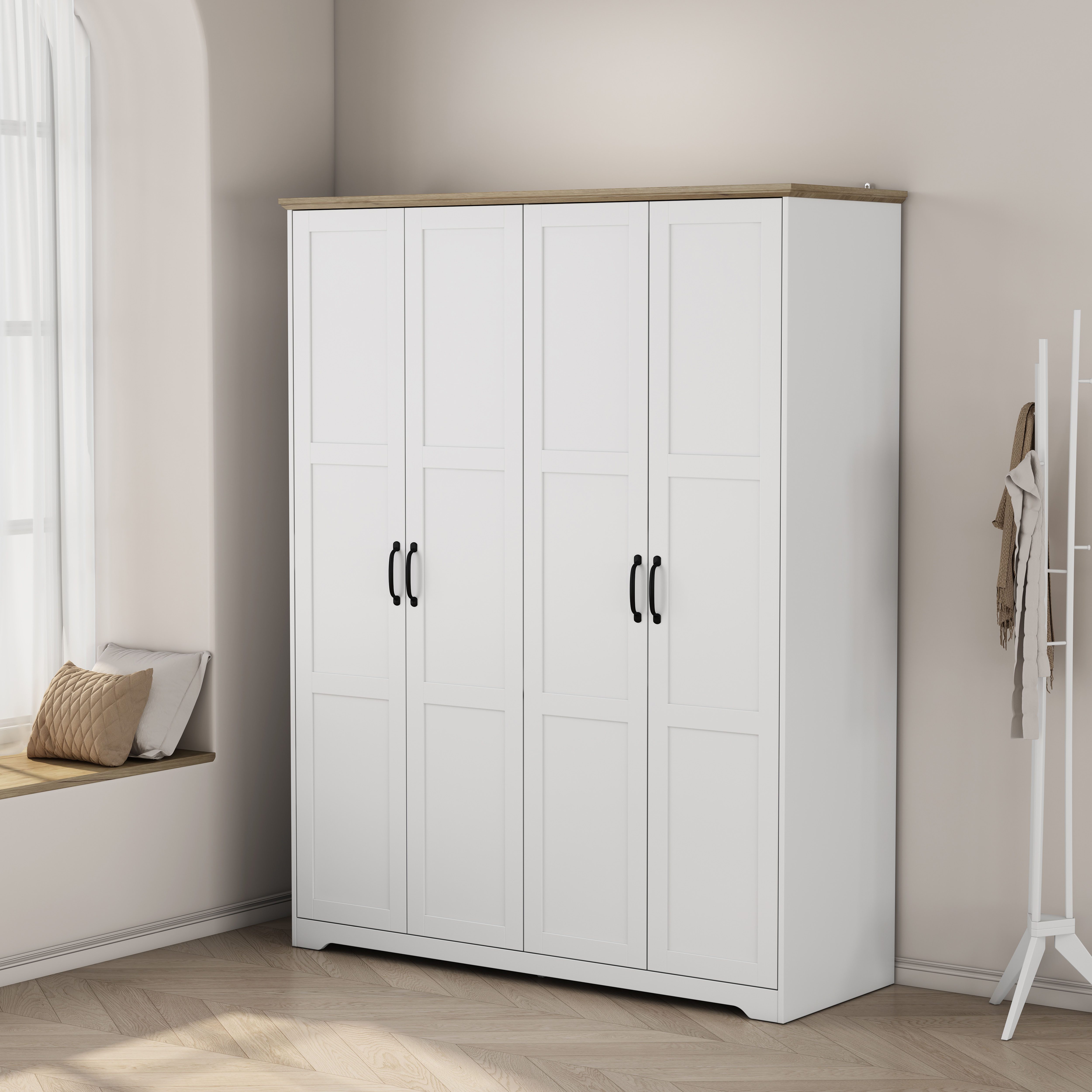 OTTO home Kleiderschrank Emmilia Schrank Schlafzimmerschrank im Landhaus Design (Mit vielen Einlegeböden und Softclose Türen) Landhaus Schrank mit 4 Türen Breite 151,1cm Höhe 2m