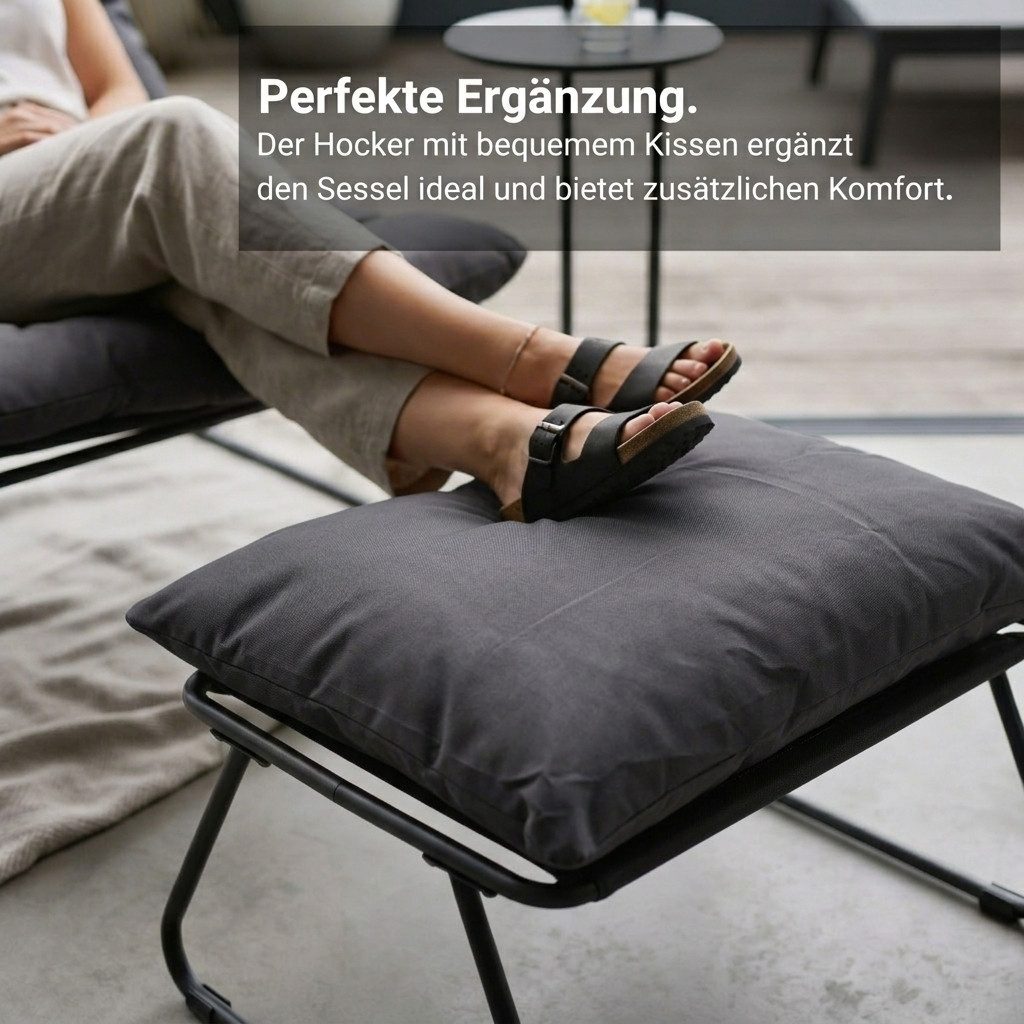 NovaTerra Gartenlounge-Set Entspannungssessel mit Fußstütze + Tisch 3-teiliges Set aus Metall – Bild 4 von 5