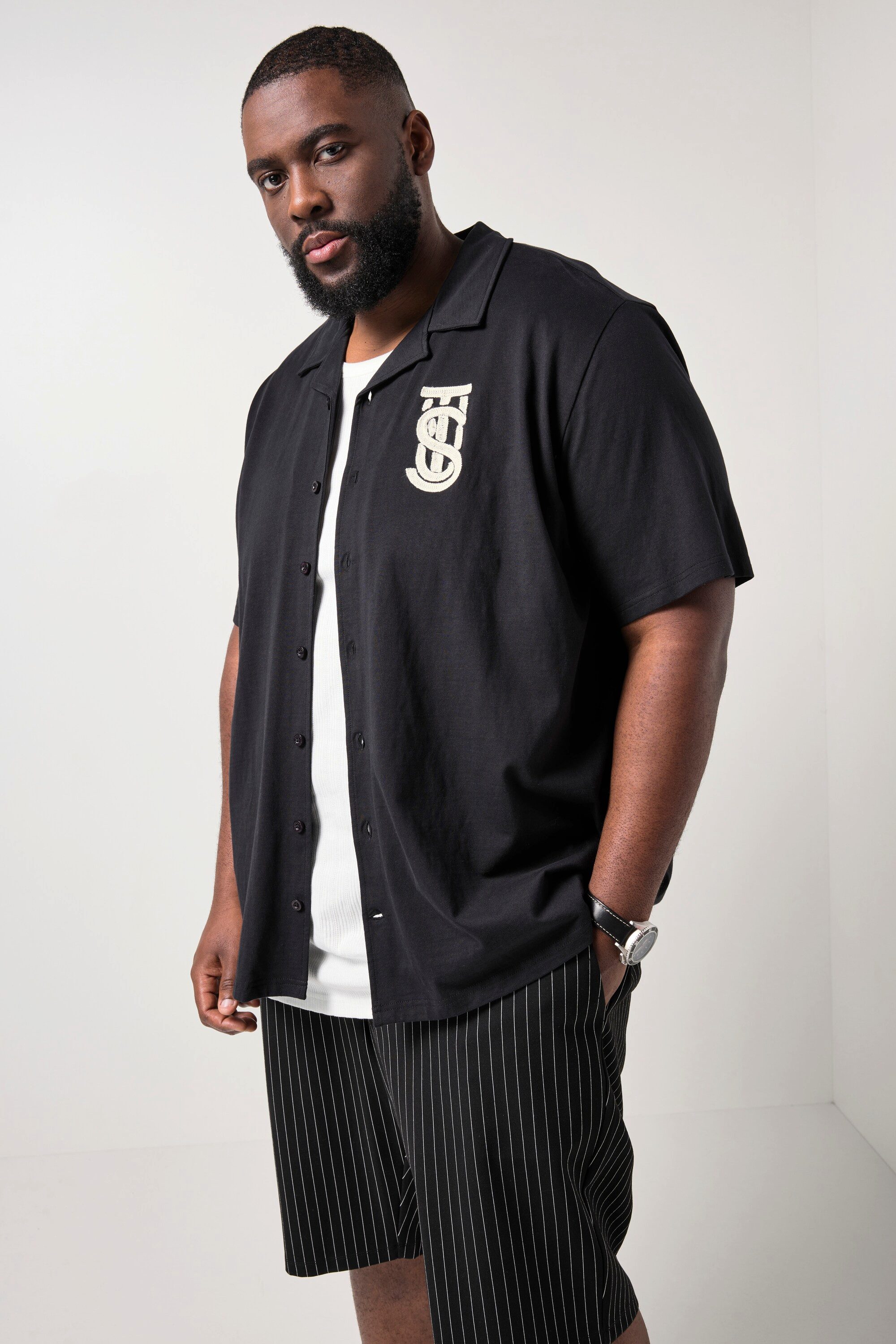 STHUGE Kurzarmhemd Jerseyhemd Halbarm Cuba Kragen kastiger Fit