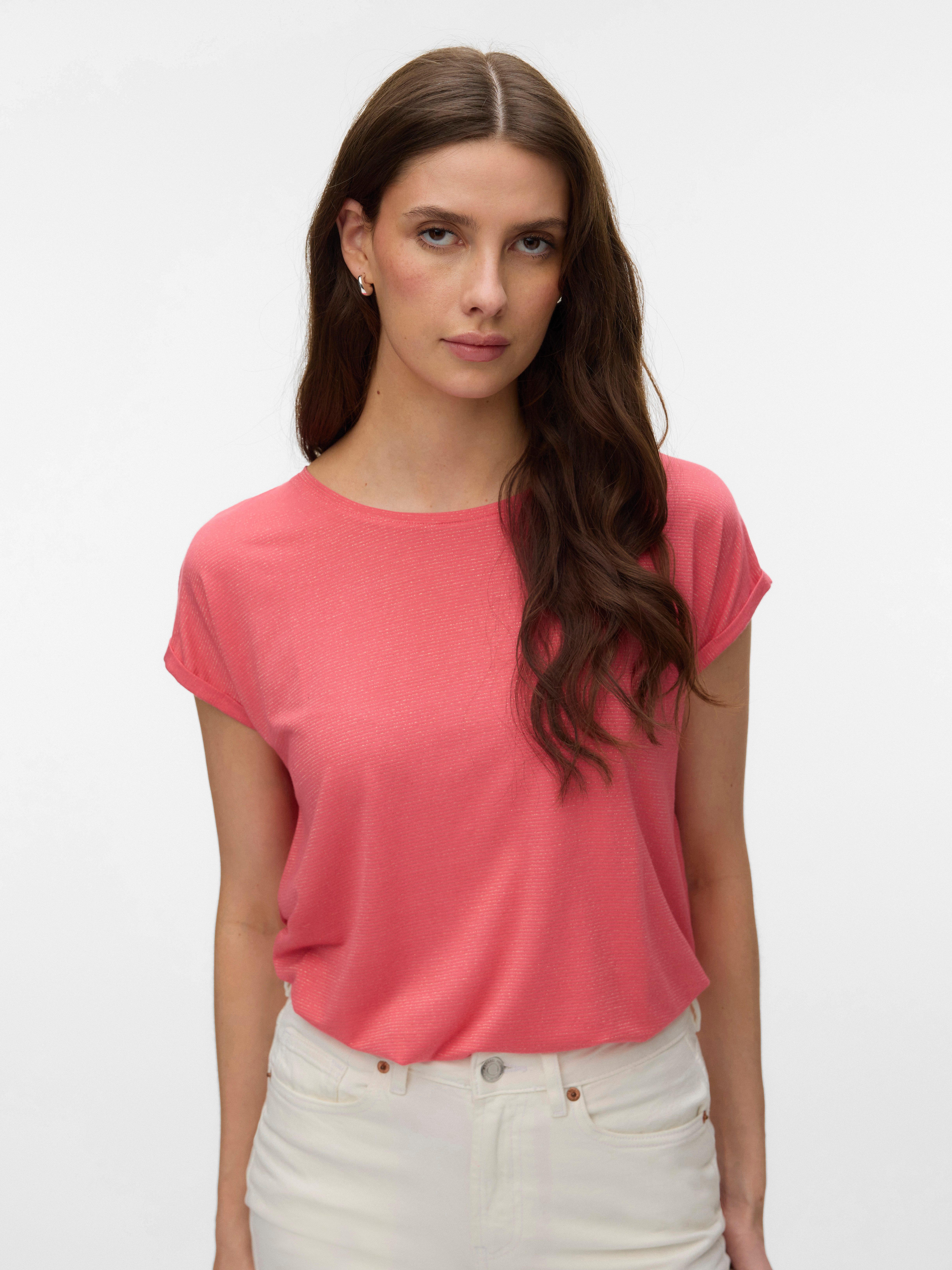 Vero Moda Rundhalsshirt VMLAVA PLAIN SS TOP LUREX STRIPE Viskosemischung, loose fit