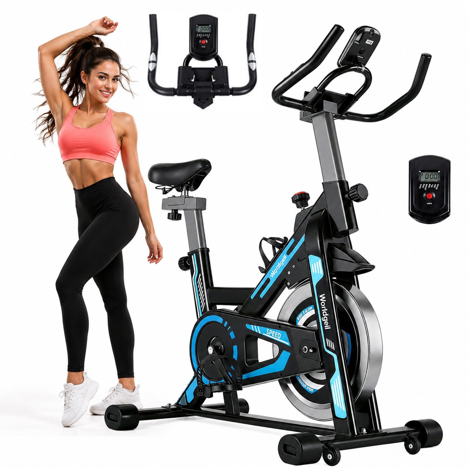 Ledklang Heimtrainer fahrrad bildschirm 150kg Belastbarkeit LCD-Display einstellbarer (1-tlg), verstellbarem Sitz und Tablet-Halterung leises Cardio-Training Zuhause
