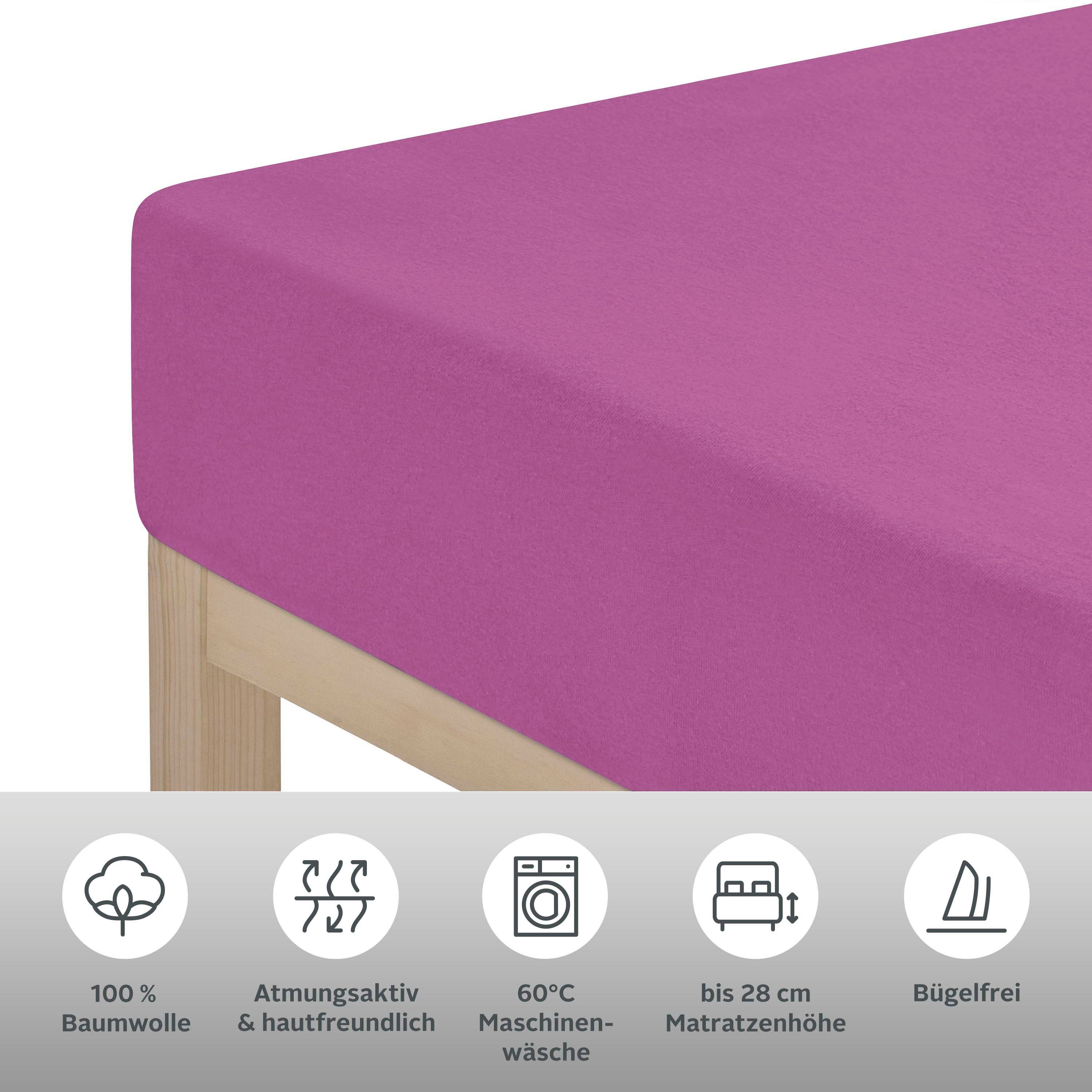 OTTO home Spannbettlaken BLACKBERRY 100% Baumwolle, Jersey, Gummizug: rundum, (2 Stück), für hohe Matratzen bis 28 cm, Bettlaken, Spannbetttuch, pflegeleicht