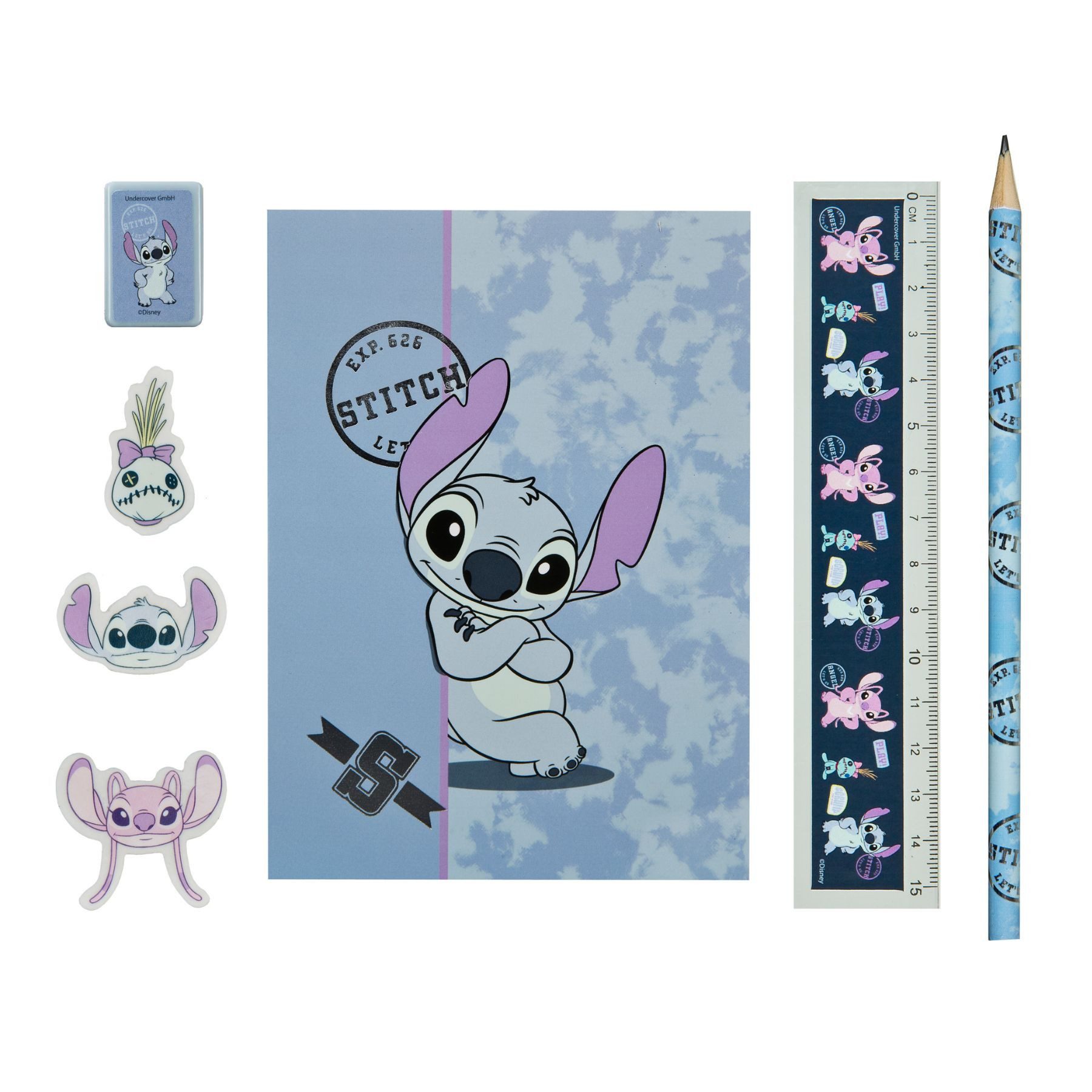Disney Federmäppchen Stitch Federmäppchen gefüllt 7 teilig mehrfarbig Etui, (Set, 7-tlg)