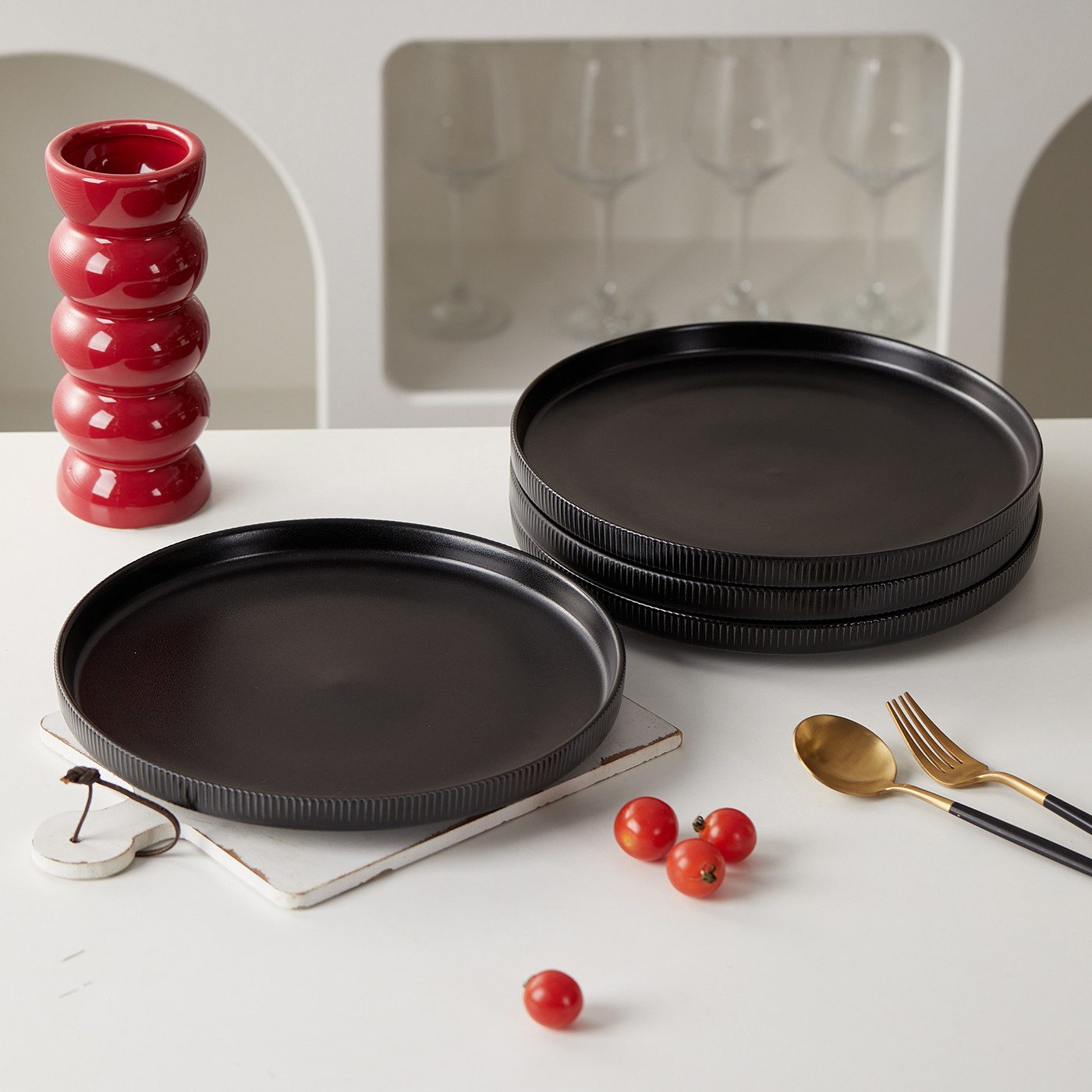 JIWOO Teller 4er,Ø27,7cm,Frühstücksteller,Vorspeisenteller,Salatteller,Gemüseteller, (4 St), Keramik,Mikrowellen-und spülmaschinenfest,Matt,Ø25cm