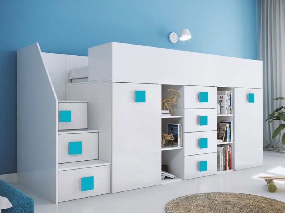 Feldmann-Wohnen Hochbett »TOLEDO 3« (Etagenbett mit Schreibtisch +  Kleiderschrank) Farbe wählbar - Treppe links online kaufen | OTTO