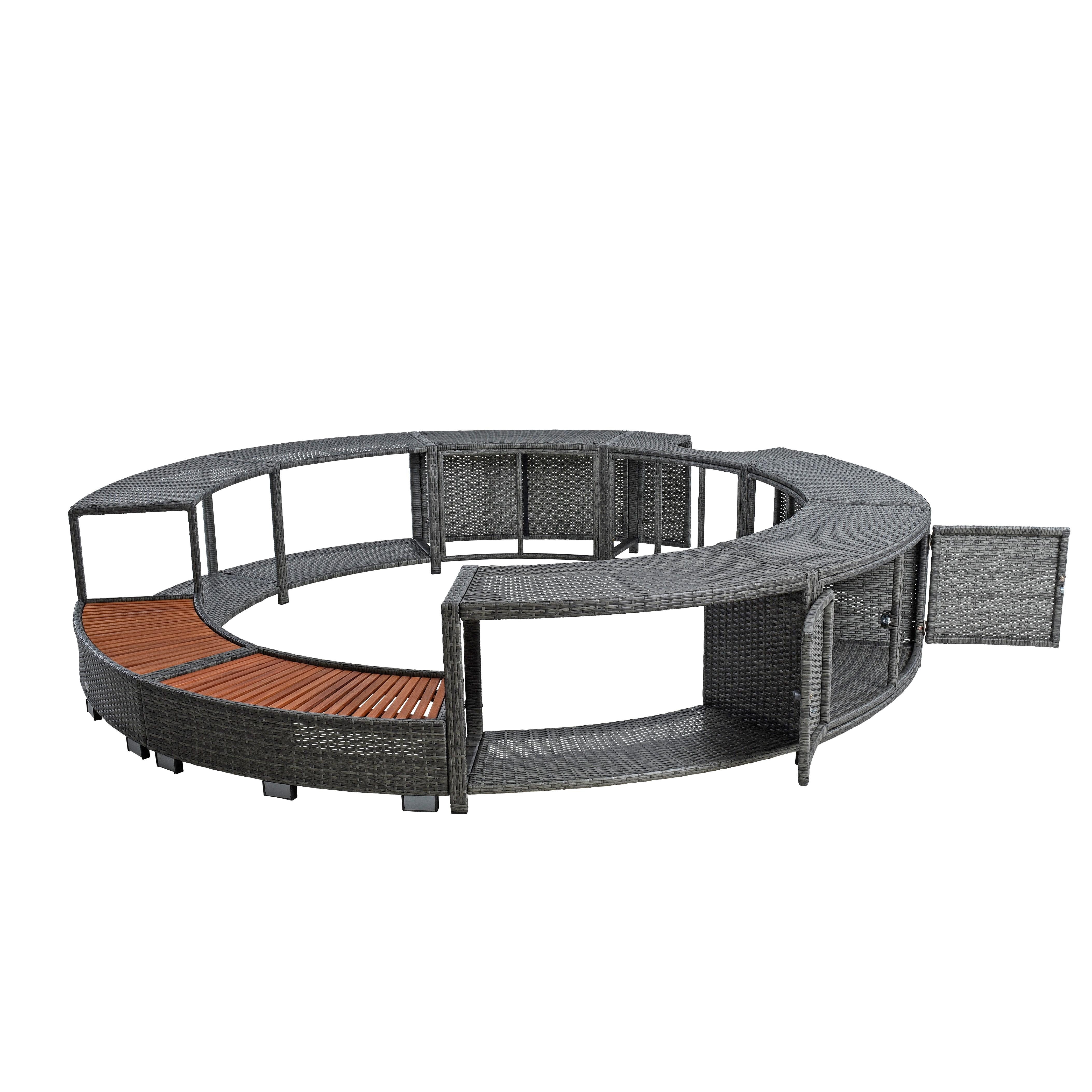 ESTEXO Pooltreppe Whirlpool Umrandung Poolumrandung Poolverkleidung Rattan Rahmen Anth