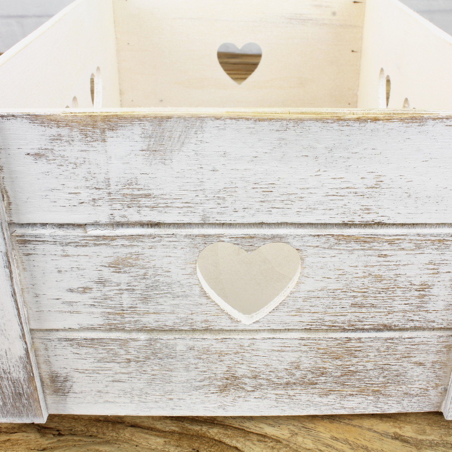 Macosa Home Dekokiste 2x Dekokiste Weiß Herzen Holz Holzkiste 29 cm Kiste (Aufbewahrungskisten Regalkisten, 2 St., 2er Set Holzkiste Landhaus)