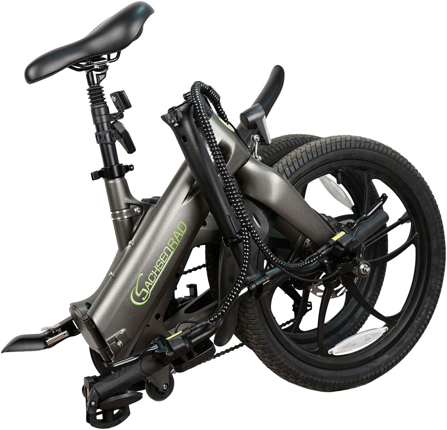 SachsenRAD E-Bike Faltrad F11 Pro MagPuma mit Transporttasche, 6 Gang Shimano, Kettenschaltung, Heckmotor, 360 Wh, mit Transporttasche, Rückspiegel, gefederte Sattelstütze