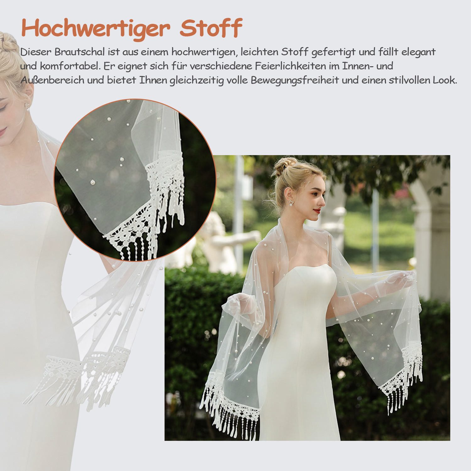 Refttenw Poncho Hochzeitsschal,Spitzenschal,Hochzeitsaccessoires,Stola,mit Quasten